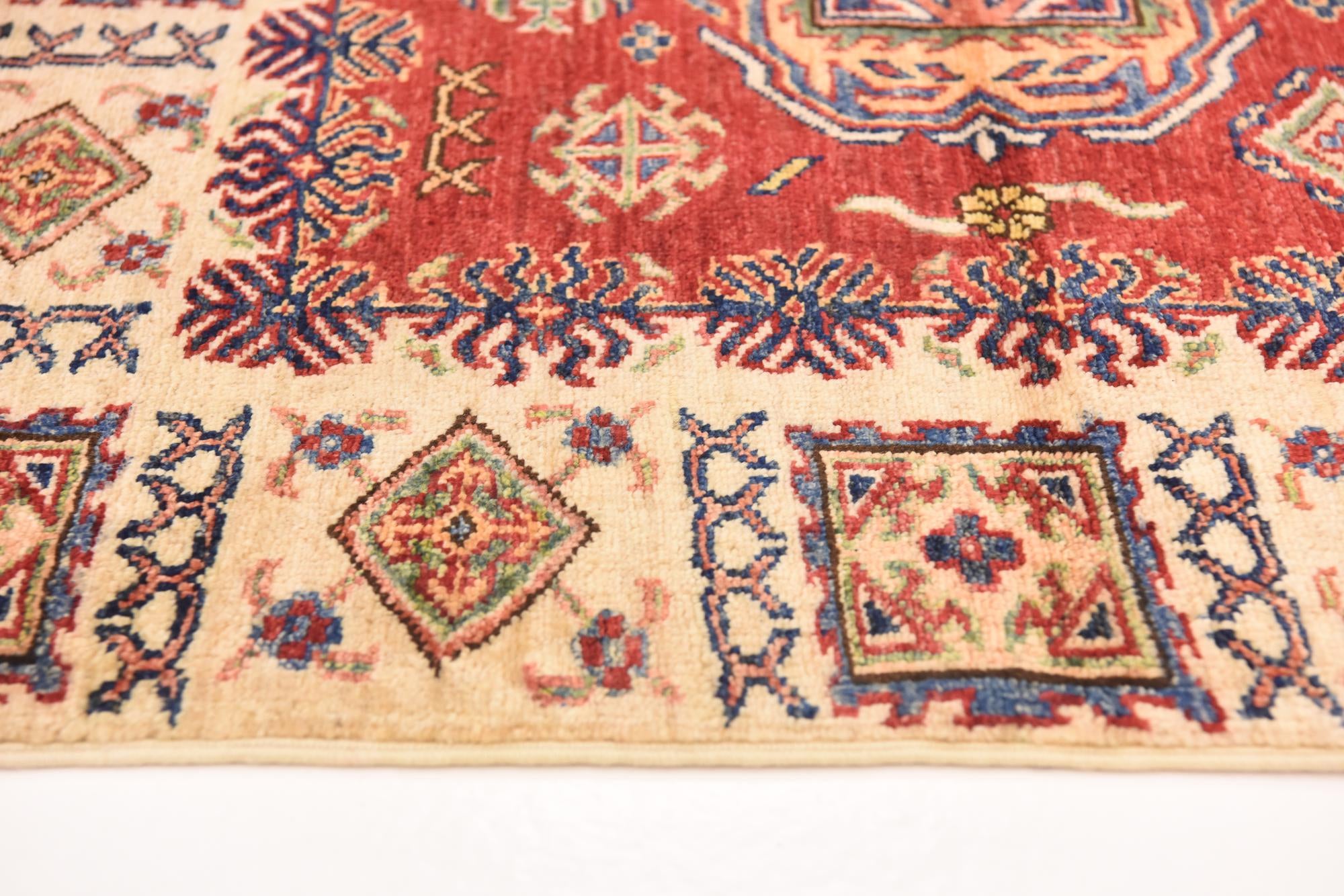 3' 4 x 4' 10 Hand Knotted Kazak Oriental Rug