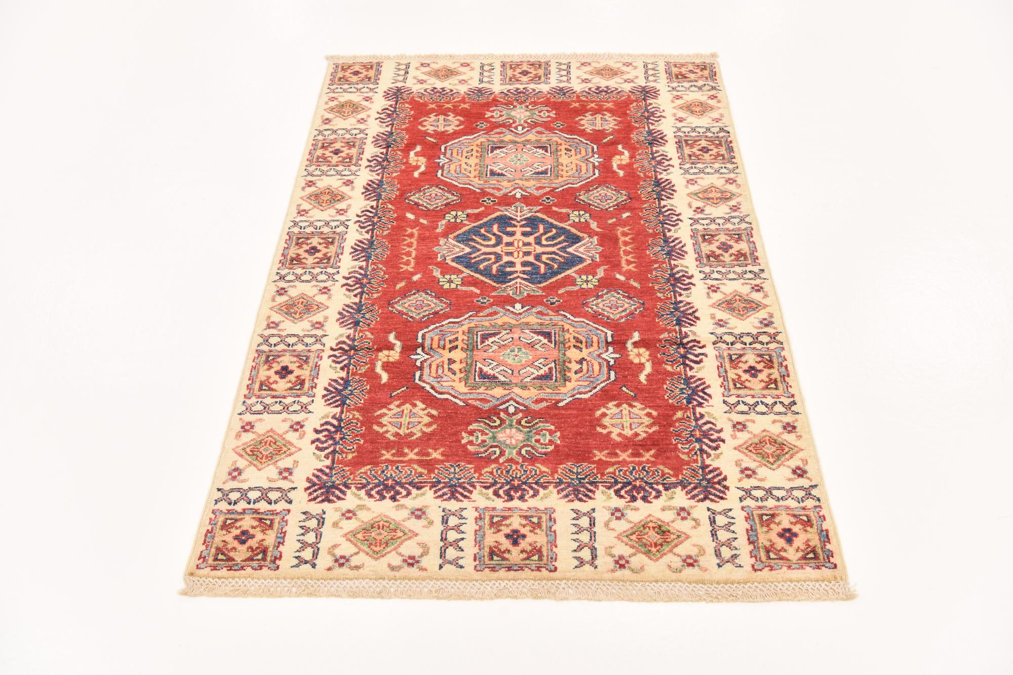 3' 4 x 4' 10 Hand Knotted Kazak Oriental Rug