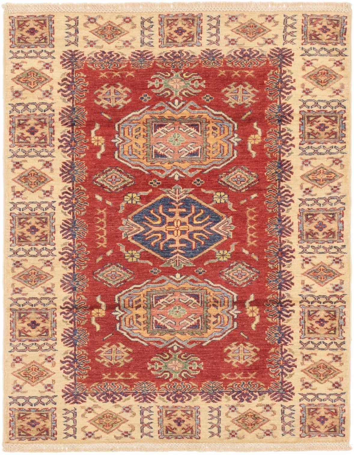 3' 4 x 4' 10 Hand Knotted Kazak Oriental Rug