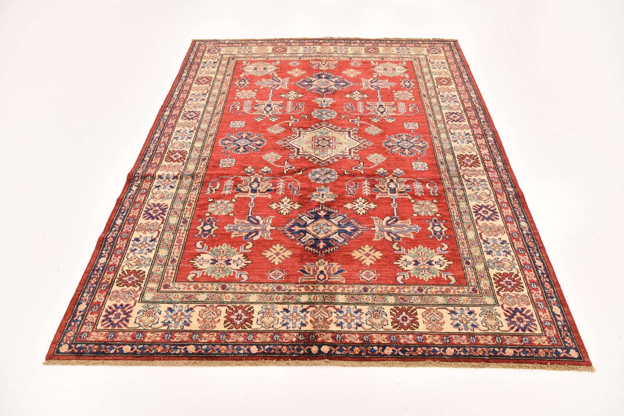 155cm x 205cm anudado a mano Kazak Alfombra Oriental