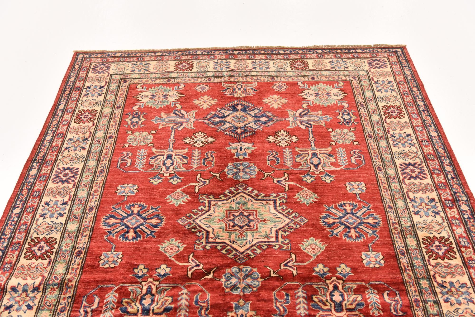 155cm x 205cm anudado a mano Kazak Alfombra Oriental