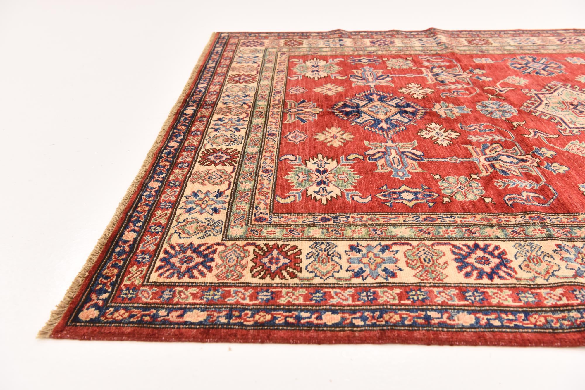 155cm x 205cm anudado a mano Kazak Alfombra Oriental