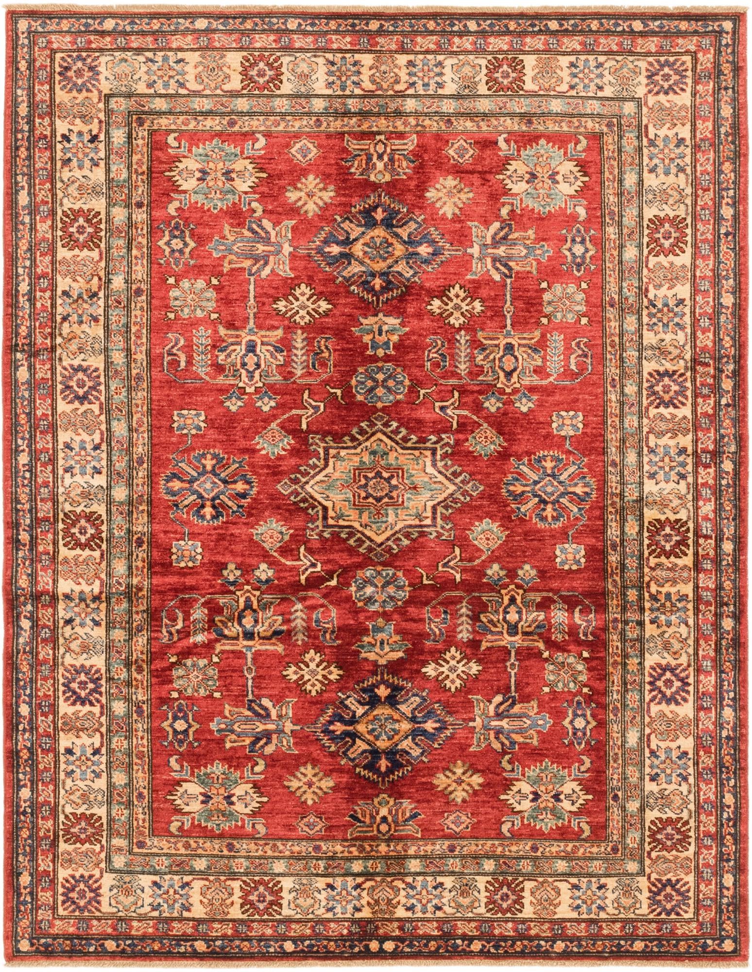 155cm x 205cm anudado a mano Kazak Alfombra Oriental
