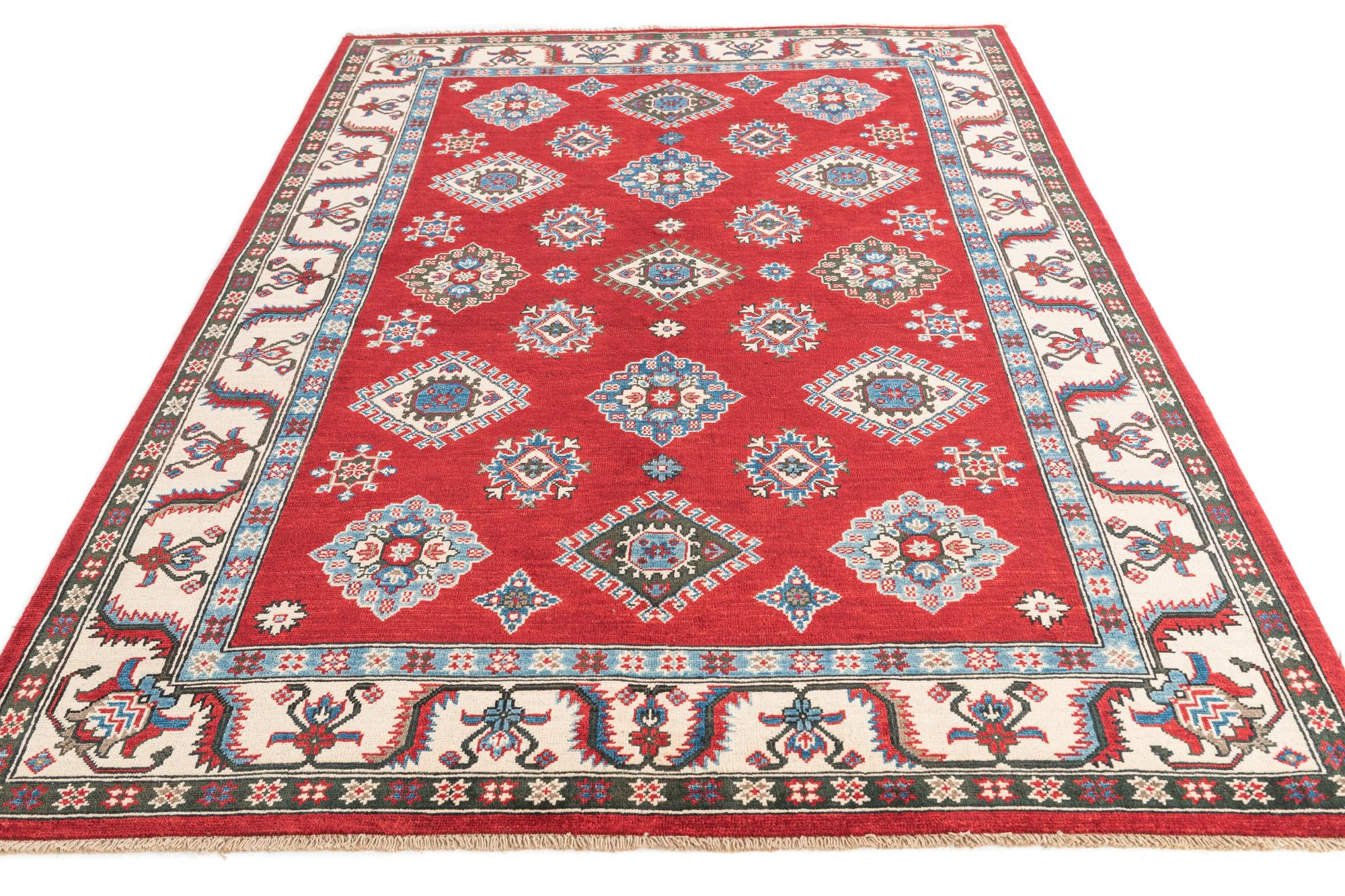 5' 8 x 8' Hand Knotted Kazak Rug