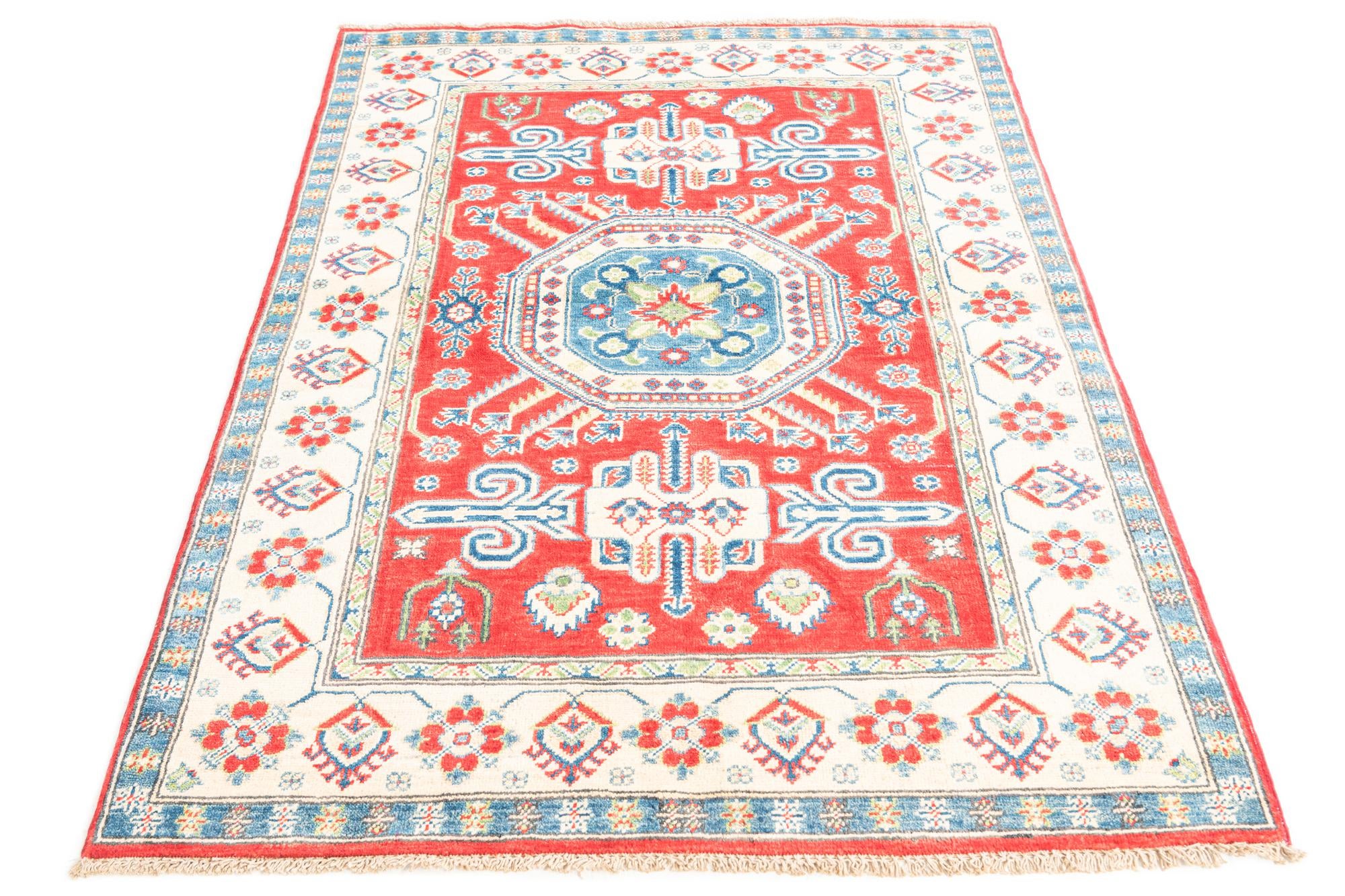 4' x 5' 4 Hand Knotted Kazak Rug