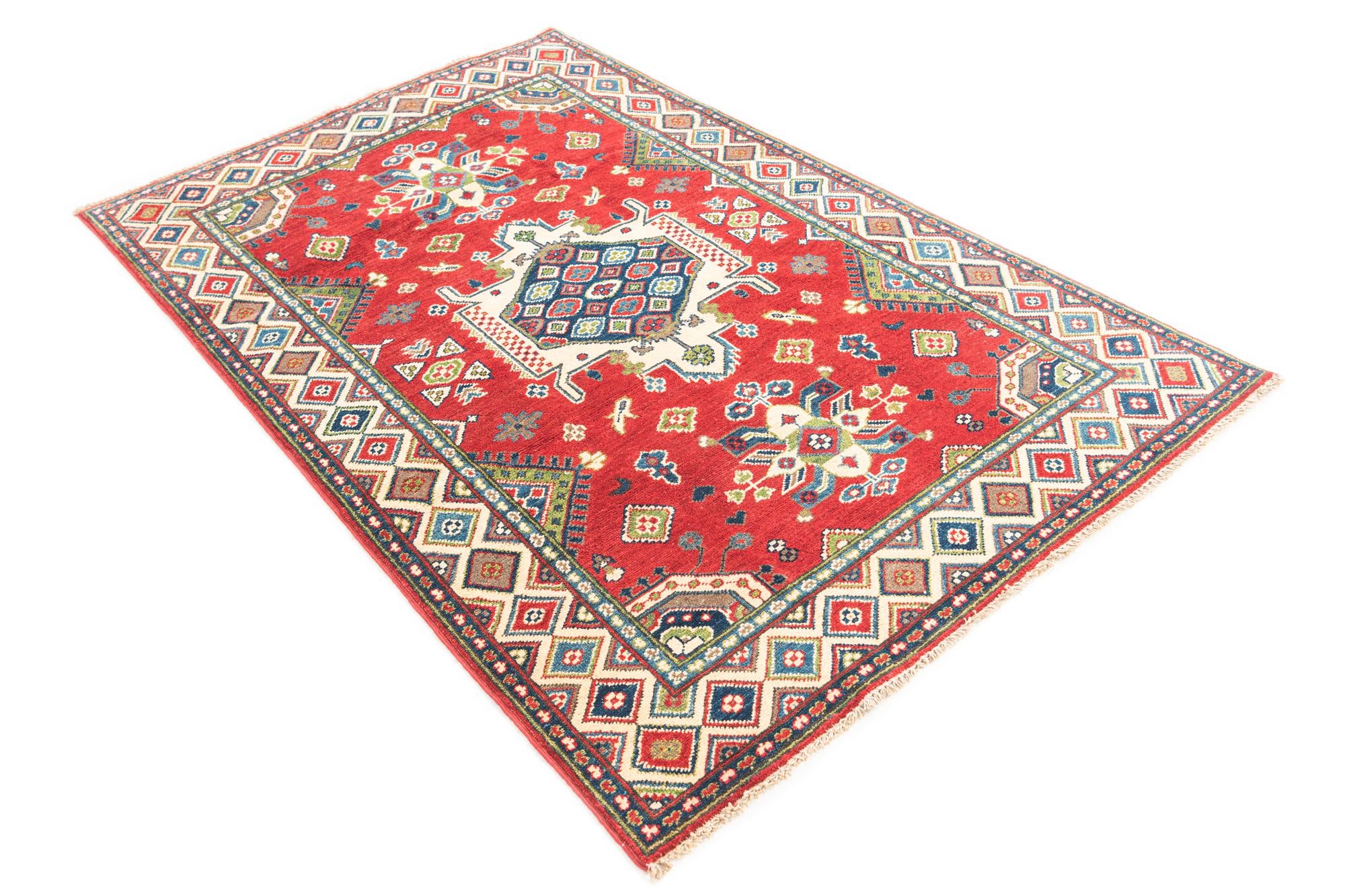 4' x 6' 4 Hand Knotted Kazak Rug