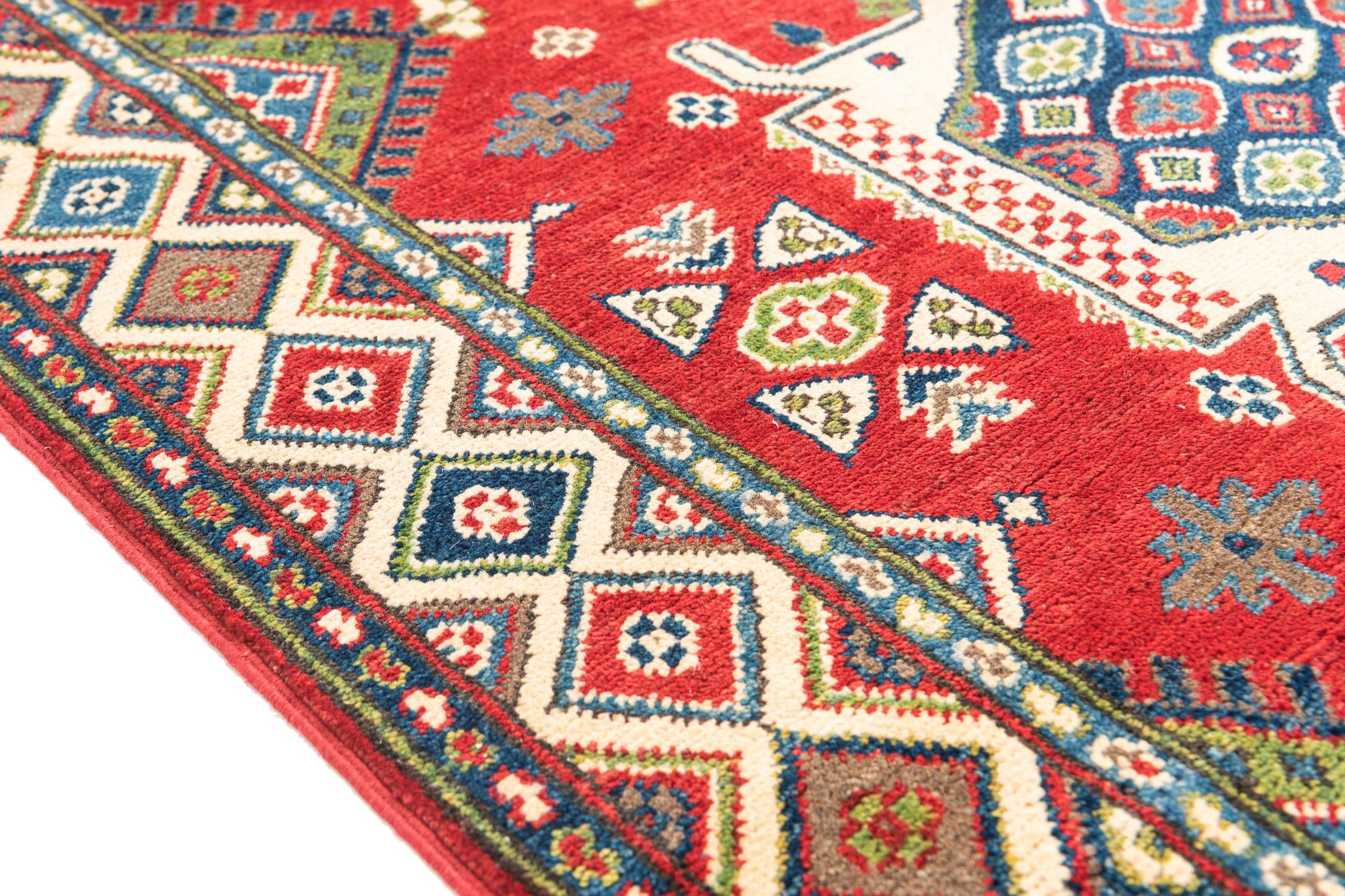 4' x 6' 4 Hand Knotted Kazak Rug