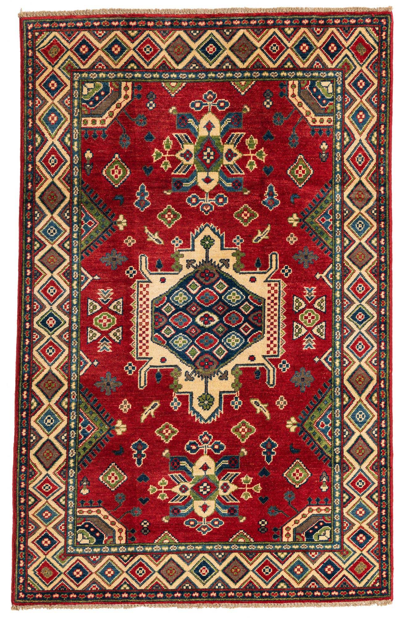 4' x 6' 4 Hand Knotted Kazak Rug