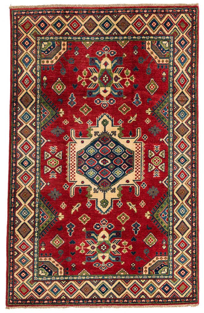 4' x 6' 4 Hand Knotted Kazak Rug