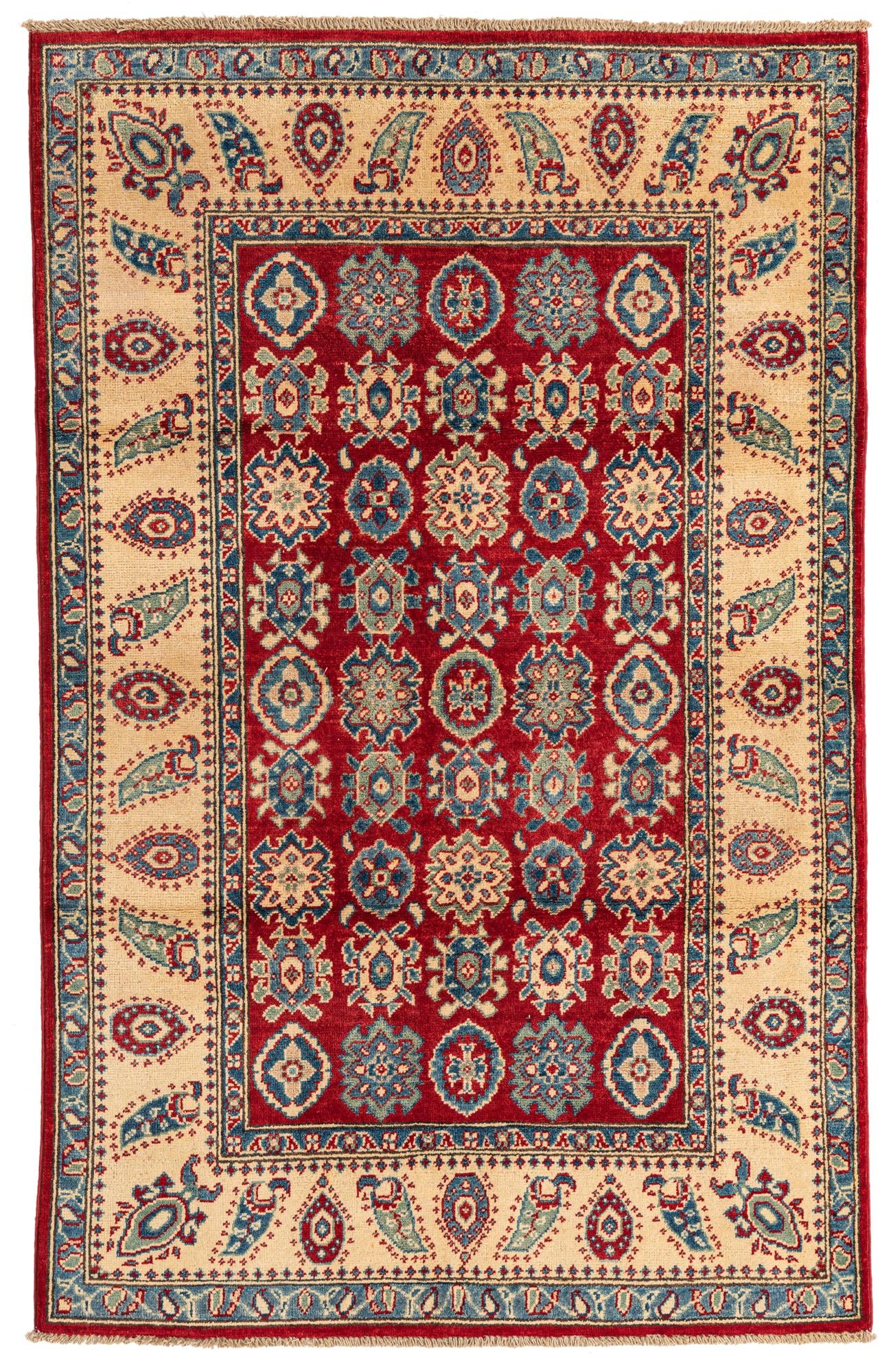 4' x 6' 4 Hand Knotted Kazak Rug