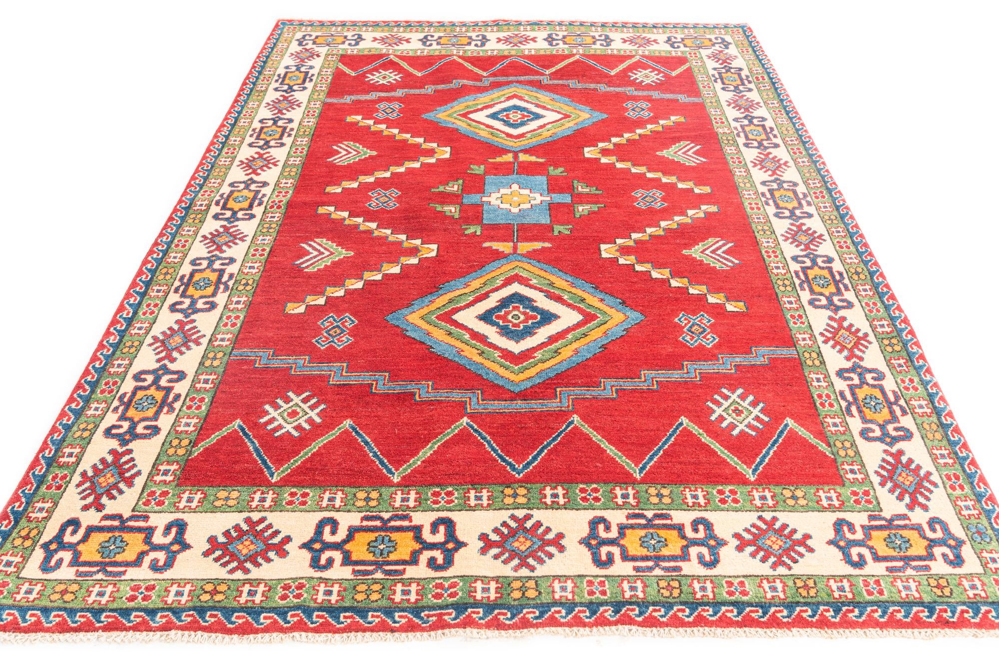 5' 8 x 8' Hand Knotted Kazak Rug