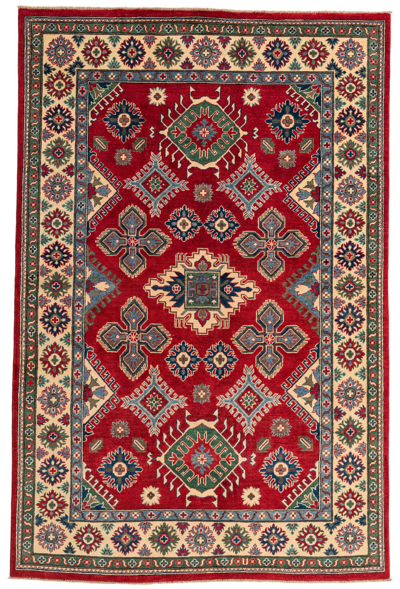 6' x 9' 2 Hand Knotted Kazak Rug