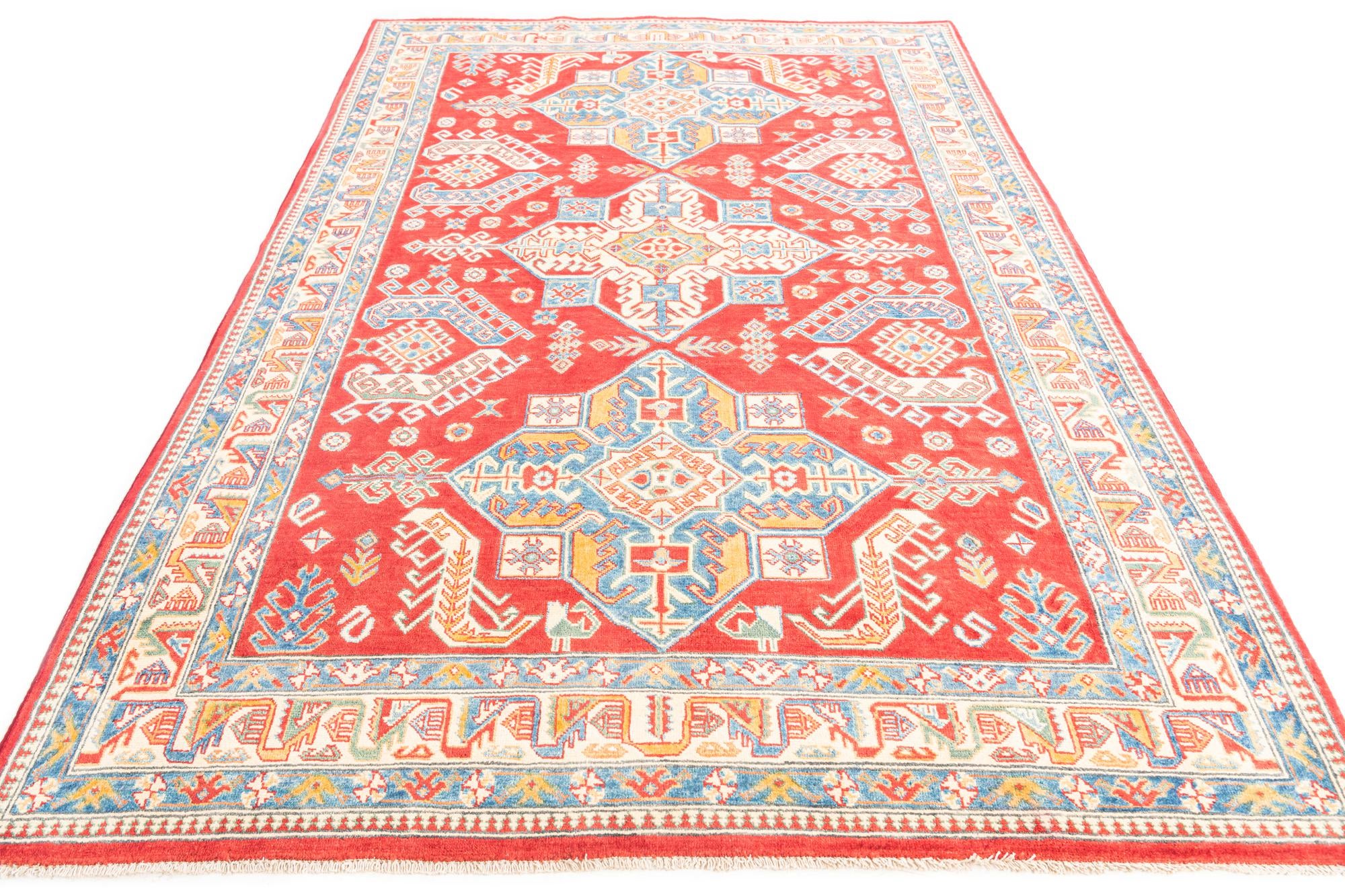 6' x 9' 4 Hand Knotted Kazak Rug