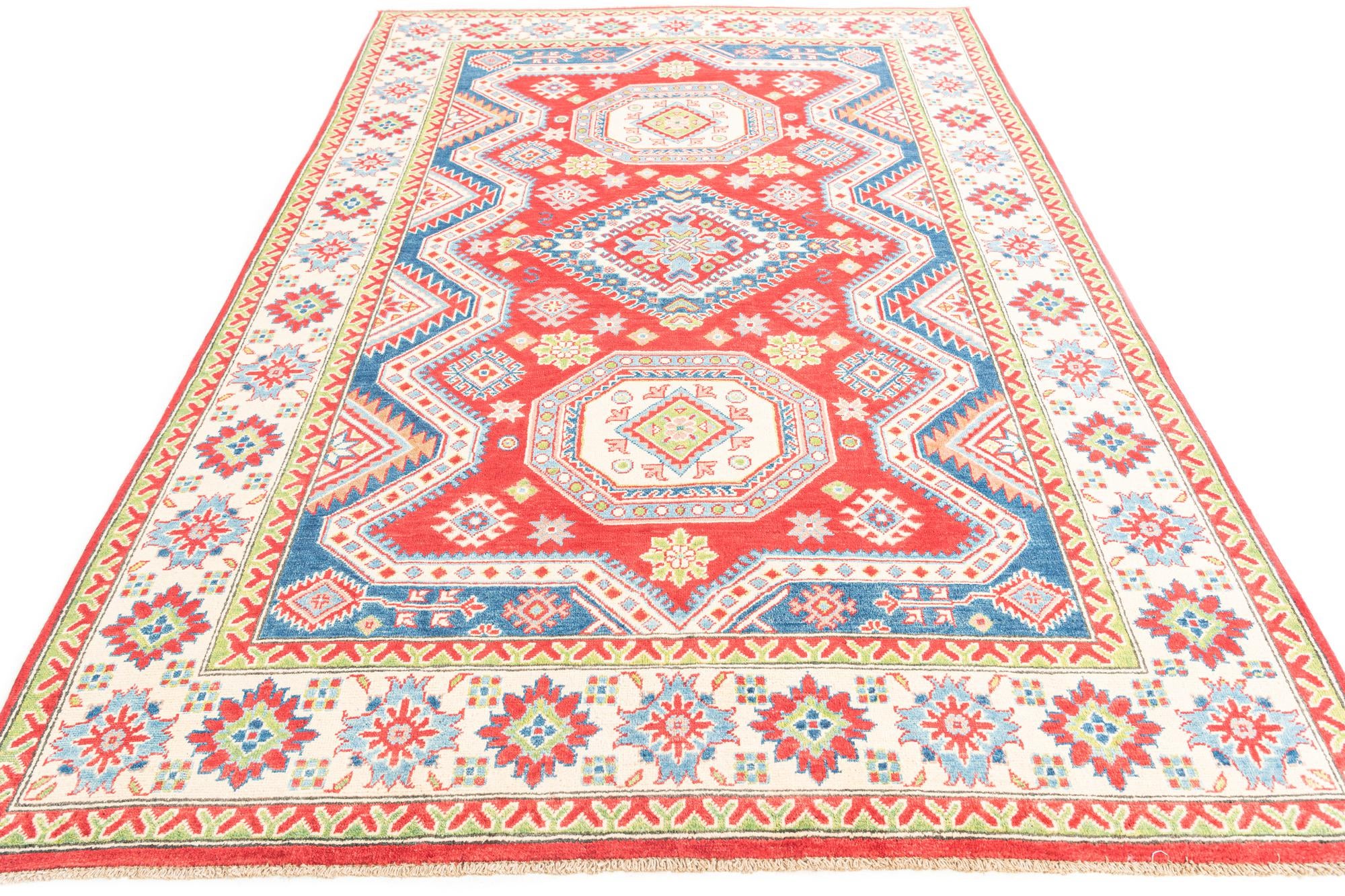 6' x 9' 2 Hand Knotted Kazak Rug