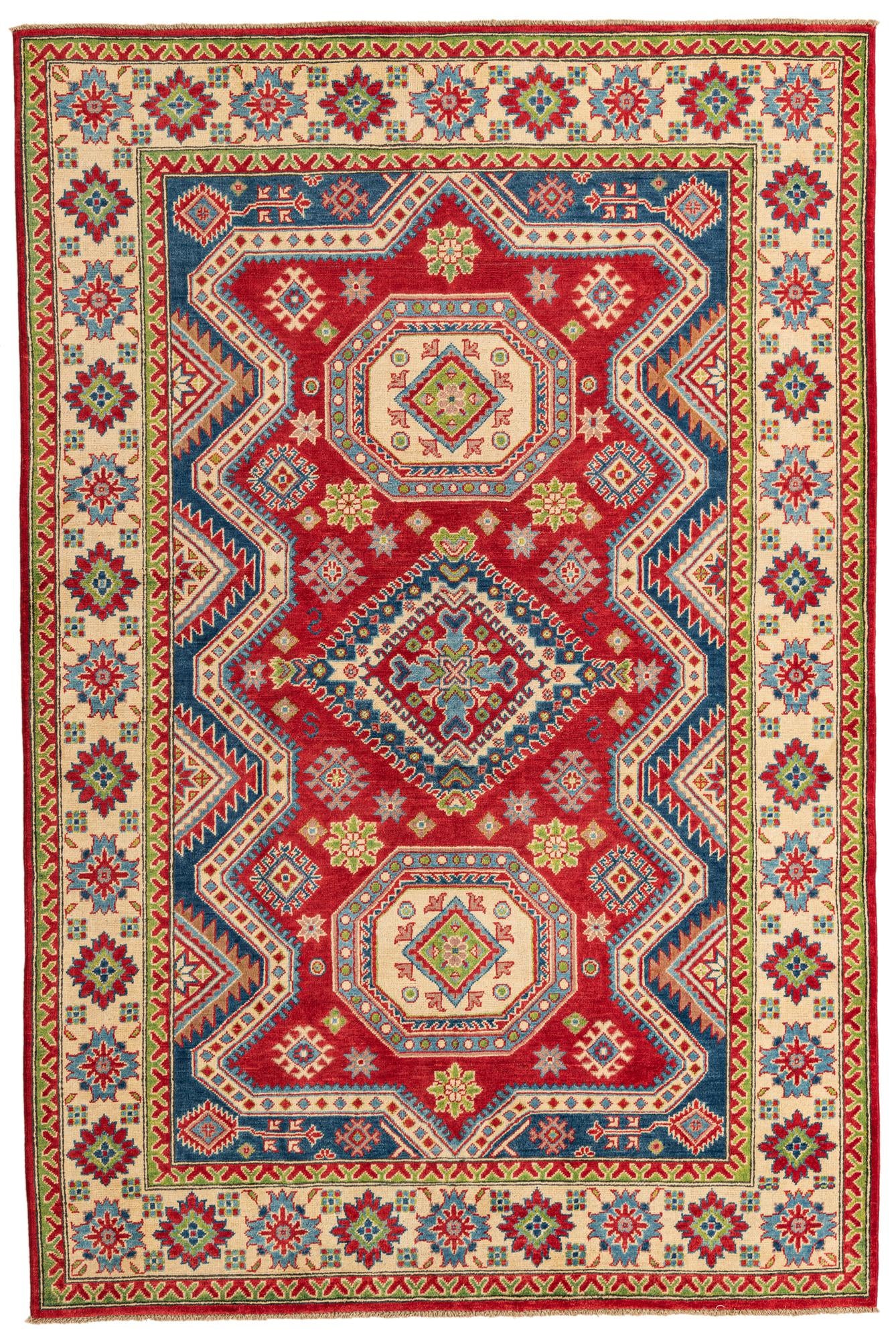 6' x 9' 2 Hand Knotted Kazak Rug