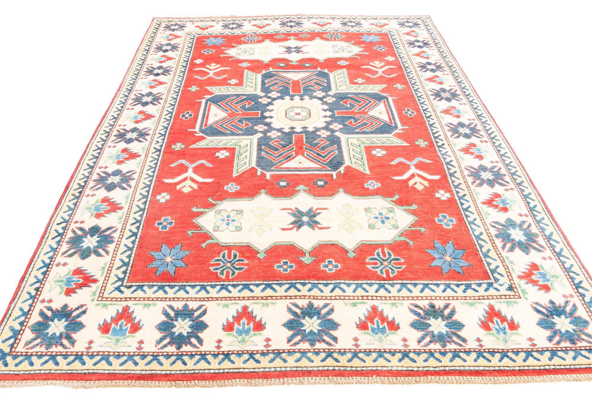 6' x 8' 7 Hand Knotted Kazak Rug
