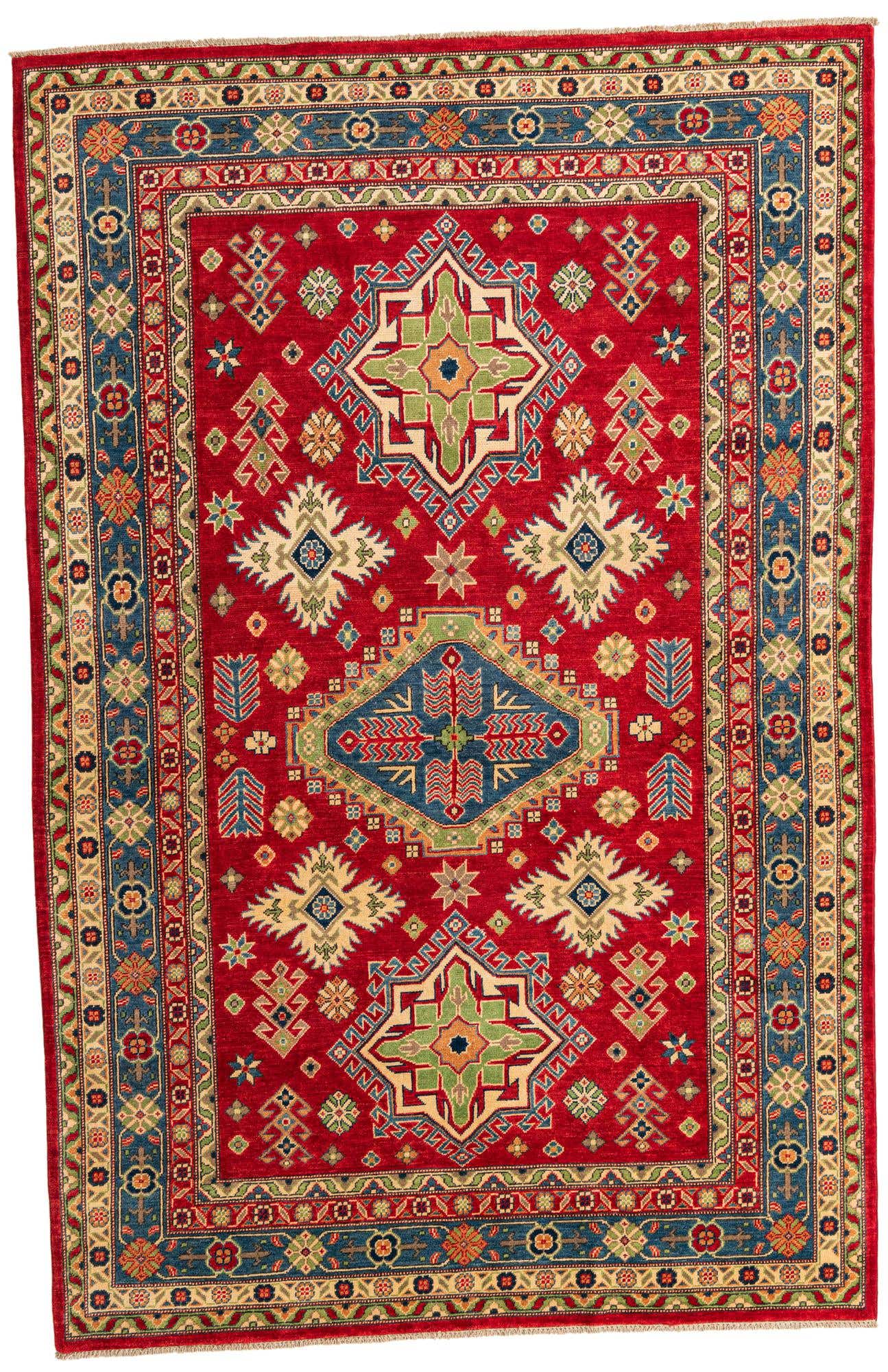 6' x 9' 4 Hand Knotted Kazak Rug