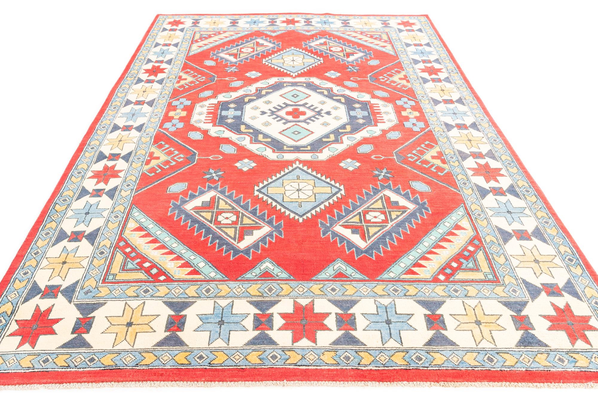6' 8 x 9' 8 Hand Knotted Kazak Rug