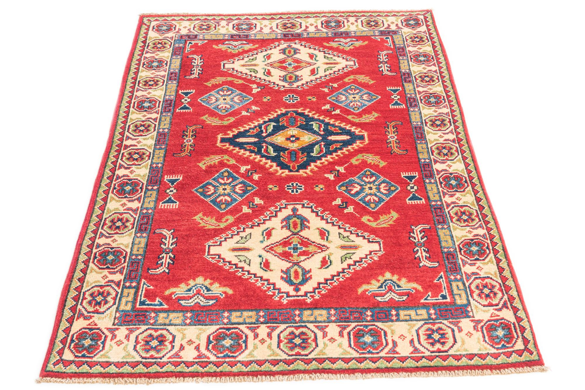 3' 4 x 4' 9 Hand Knotted Kazak Rug