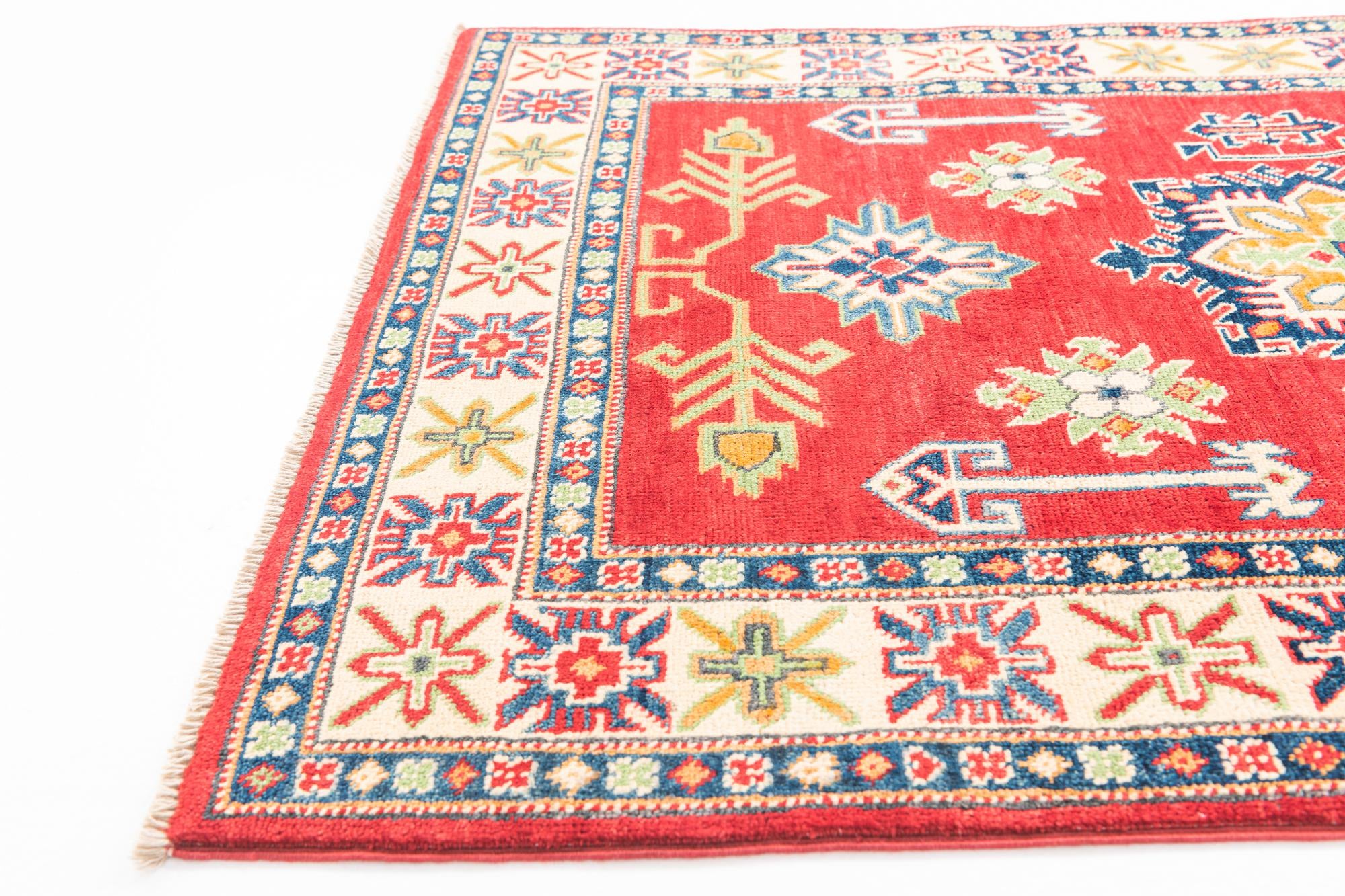 3' 4 x 4' 10 Hand Knotted Kazak Rug