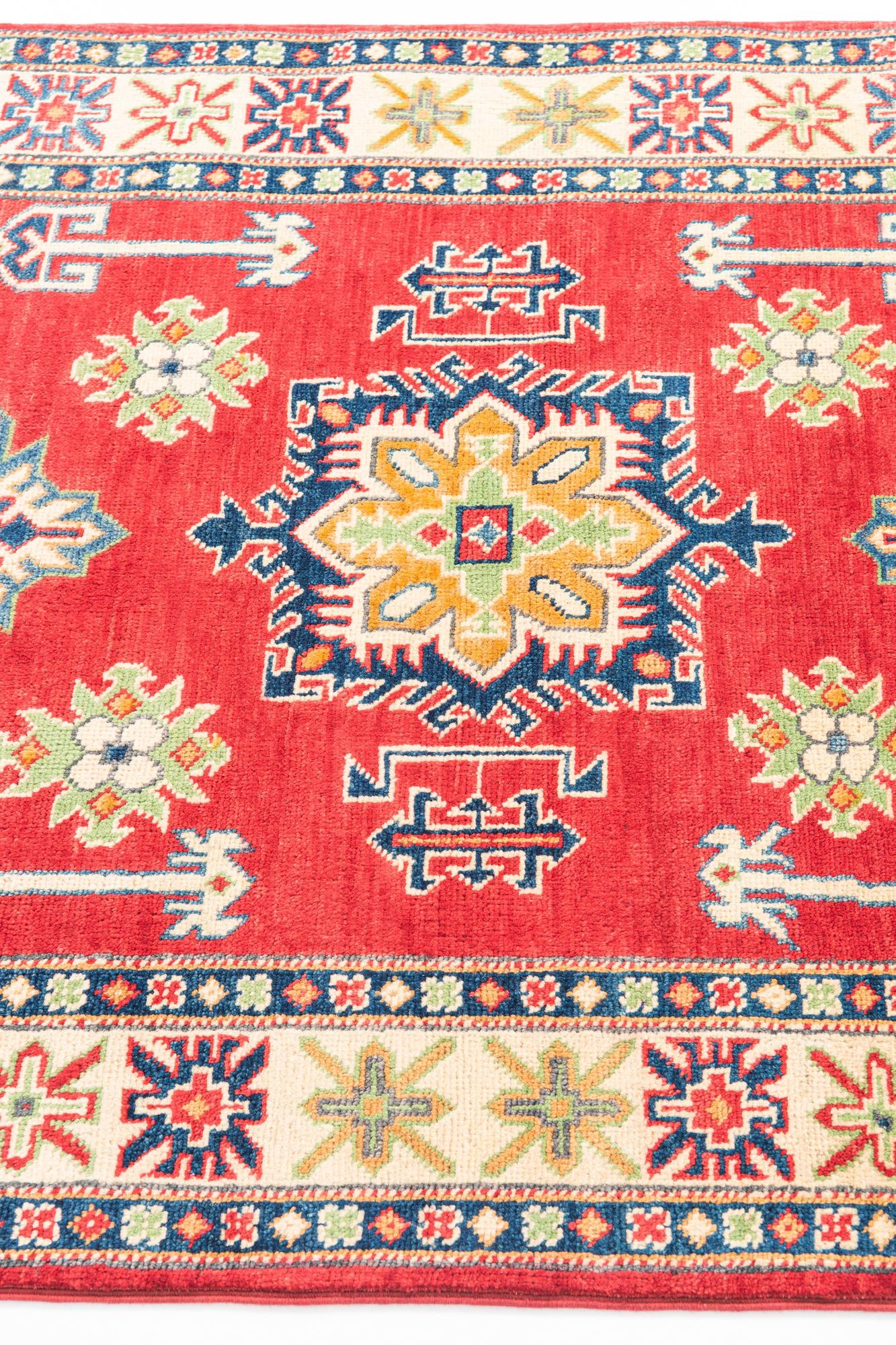 3' 4 x 4' 10 Hand Knotted Kazak Rug