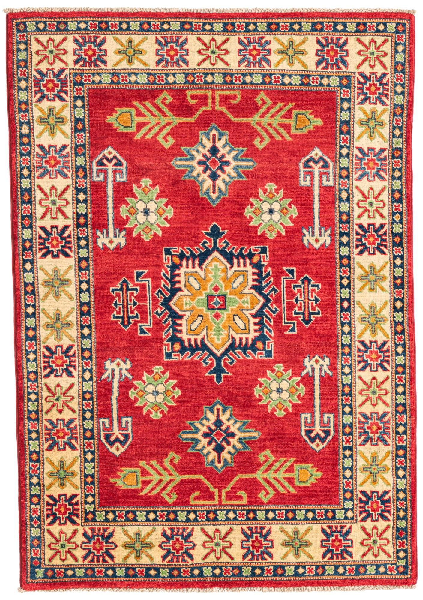 3' 4 x 4' 10 Hand Knotted Kazak Rug
