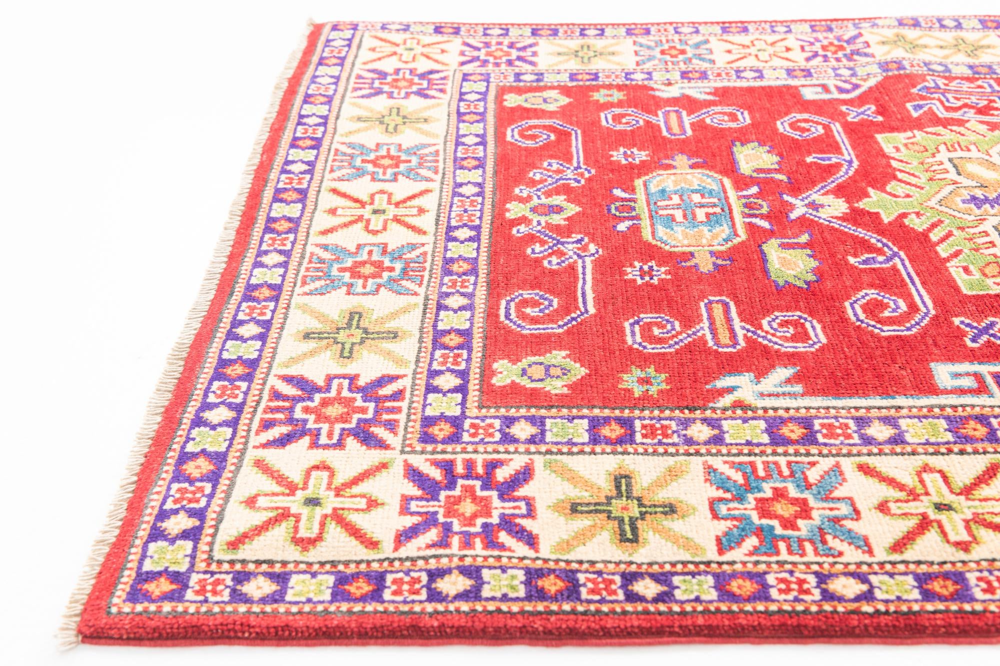 3' 4 x 4' 9 Hand Knotted Kazak Rug
