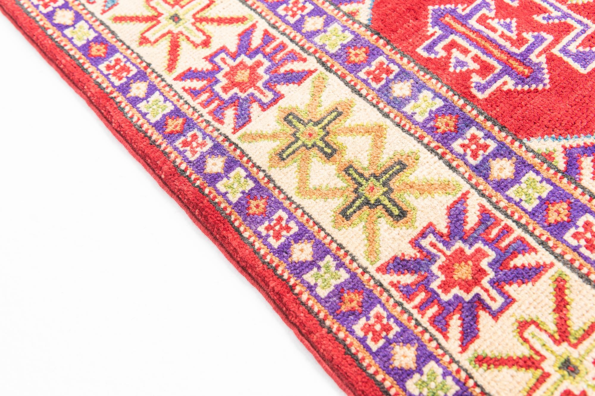 3' 4 x 4' 9 Hand Knotted Kazak Rug