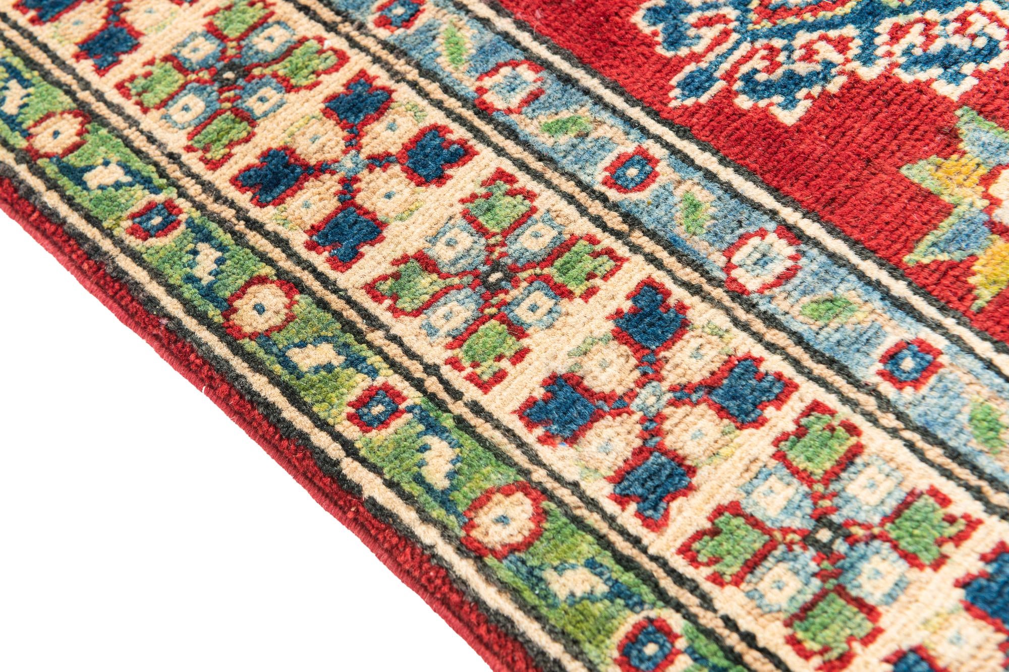 3' 4 x 4' 10 Hand Knotted Kazak Rug
