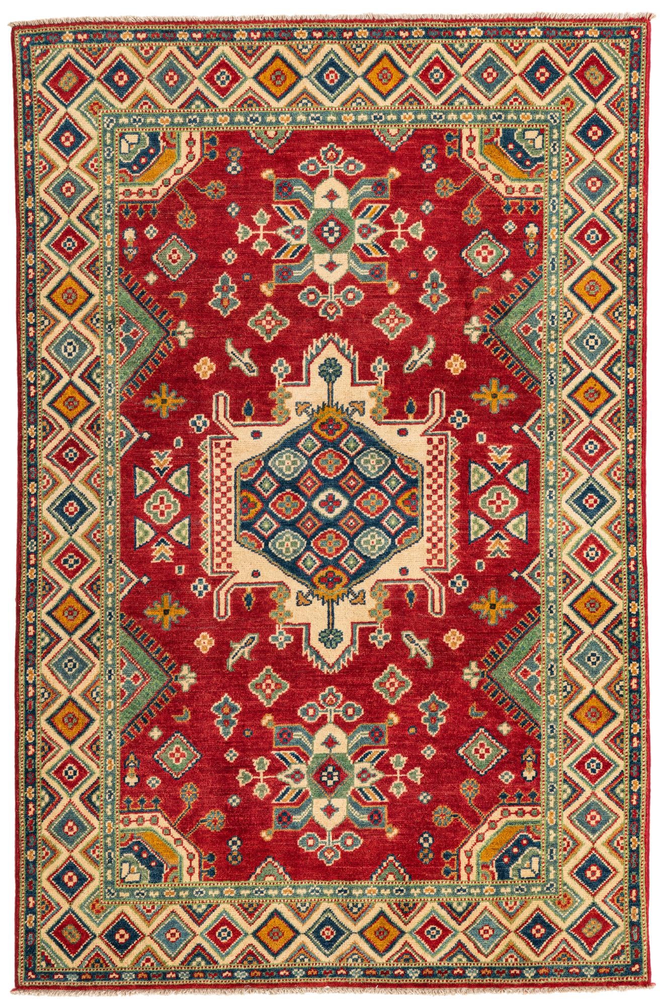 4' x 6' 2 Hand Knotted Kazak Rug