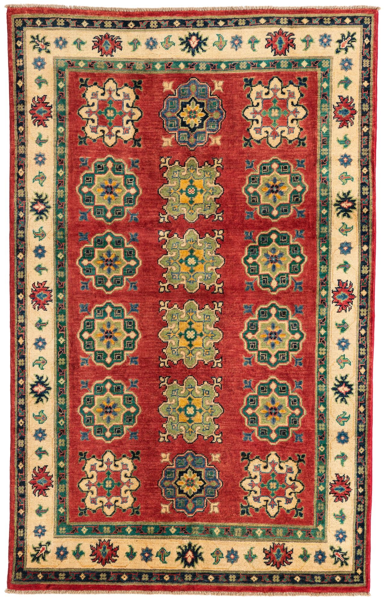 4' x 6' 4 Hand Knotted Kazak Rug