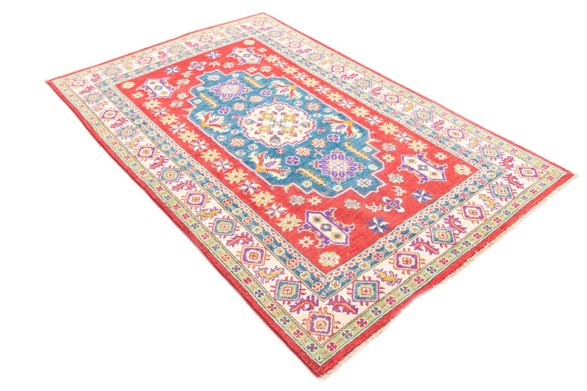 4' x 6' 4 Hand Knotted Kazak Rug