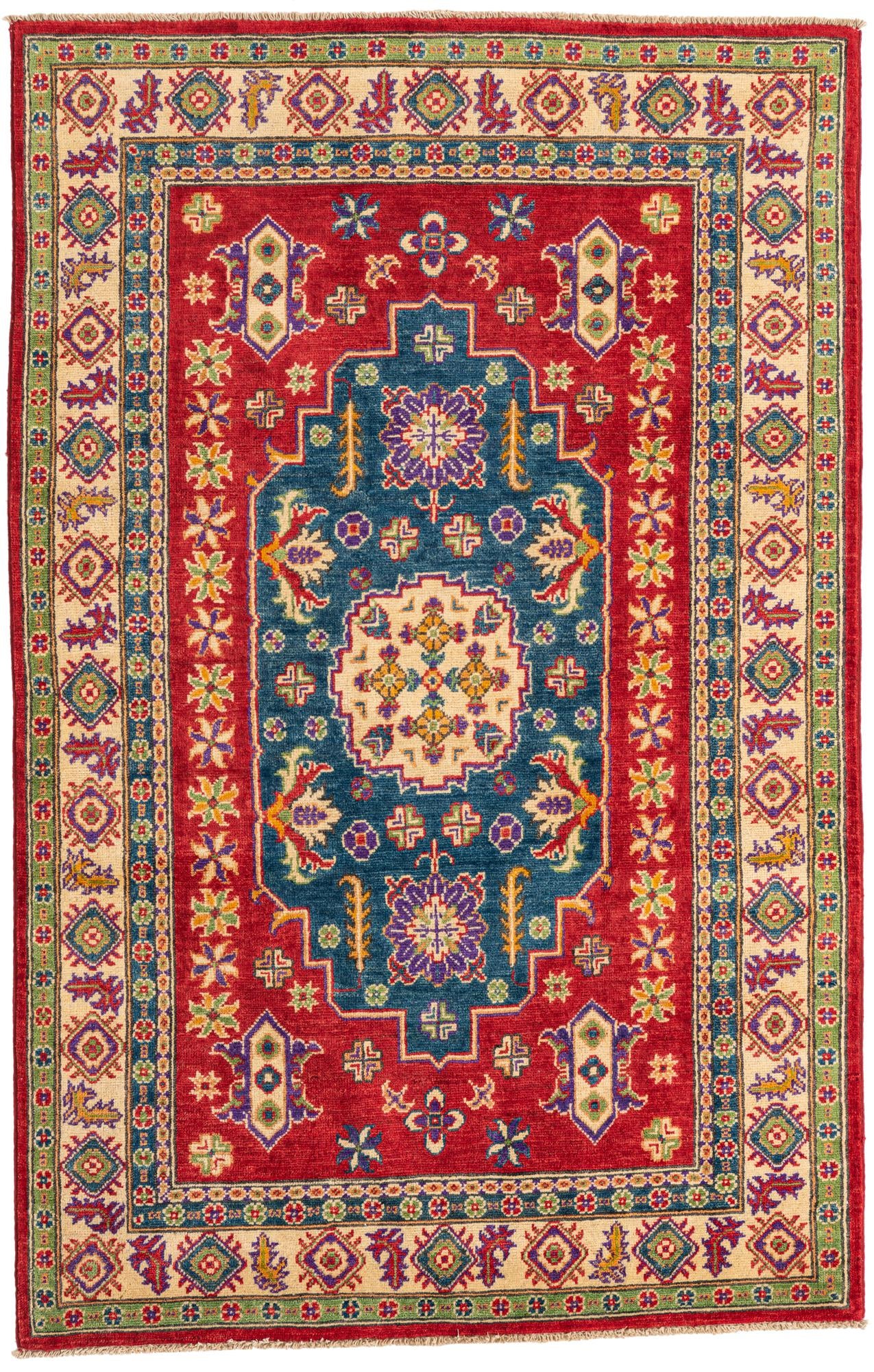 4' x 6' 4 Hand Knotted Kazak Rug
