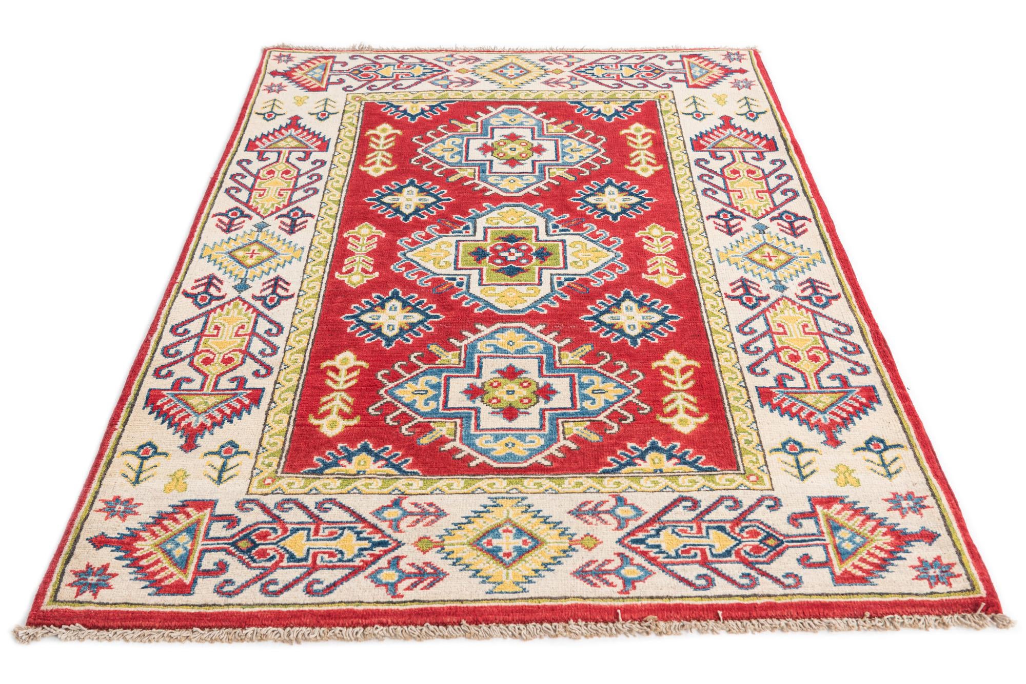3' 4 x 4' 10 Hand Knotted Kazak Rug