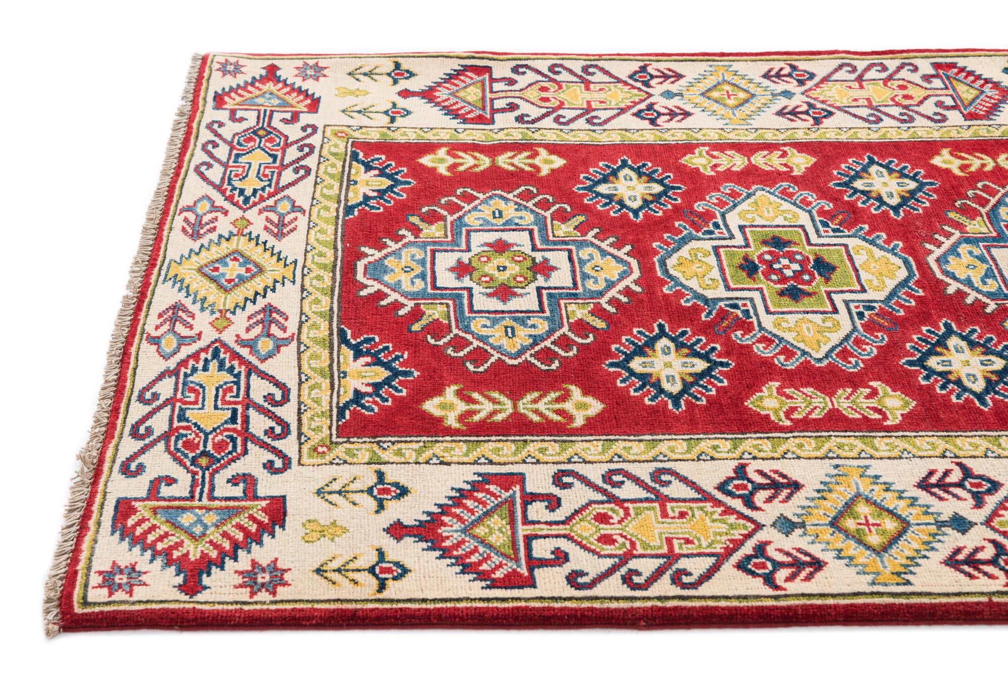 3' 4 x 4' 10 Hand Knotted Kazak Rug