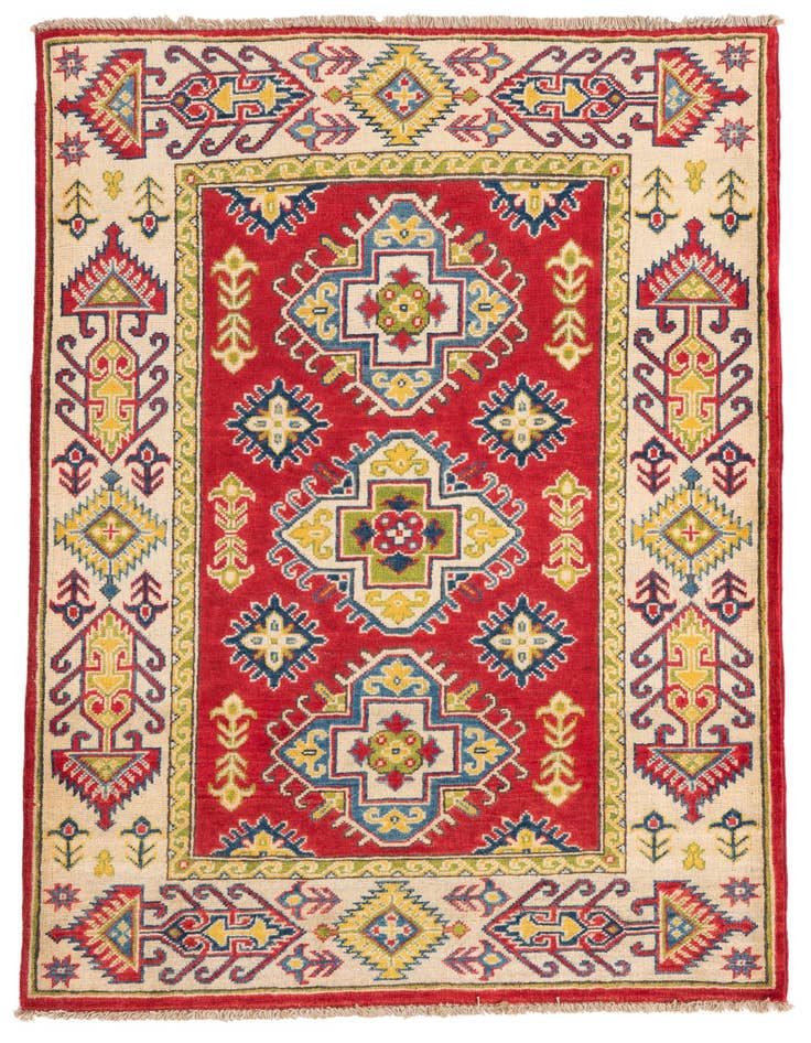 Detail image of 3' 4 x 4' 10 Hand Knotted Kazak Rug