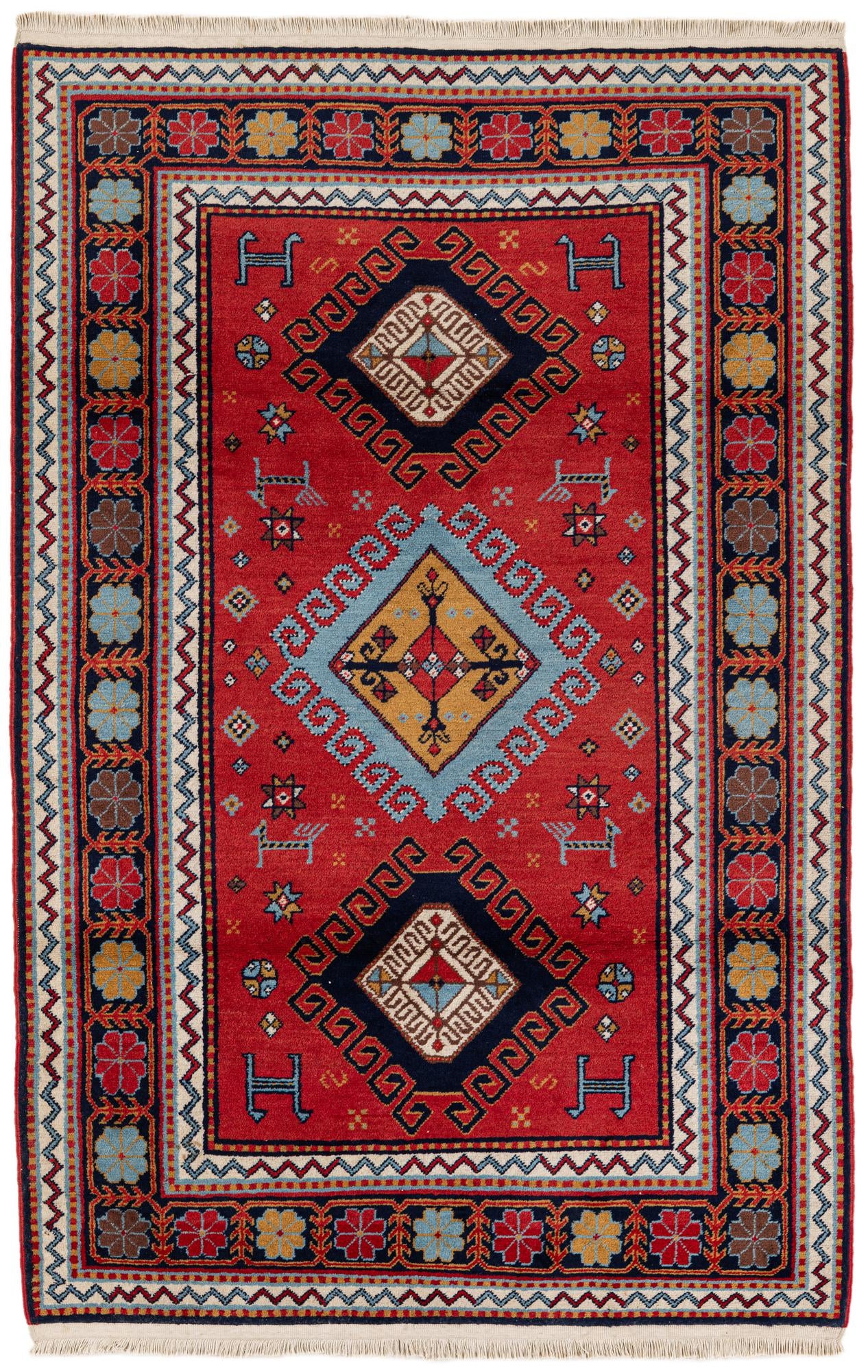 4' 3 x 6' 6 Hand Knotted Kazak Rug
