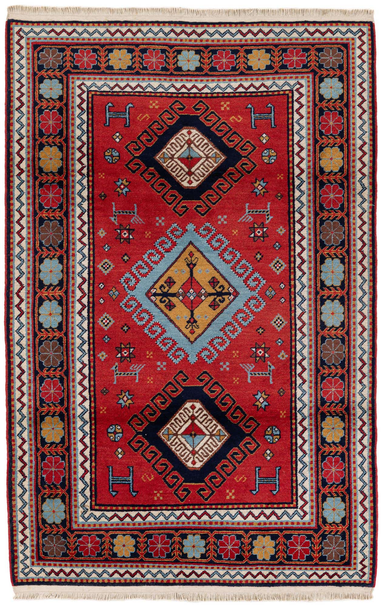 4' 3 x 6' 6 Hand Knotted Kazak Rug