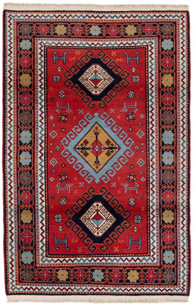 4' 3 x 6' 6 Hand Knotted Kazak Rug