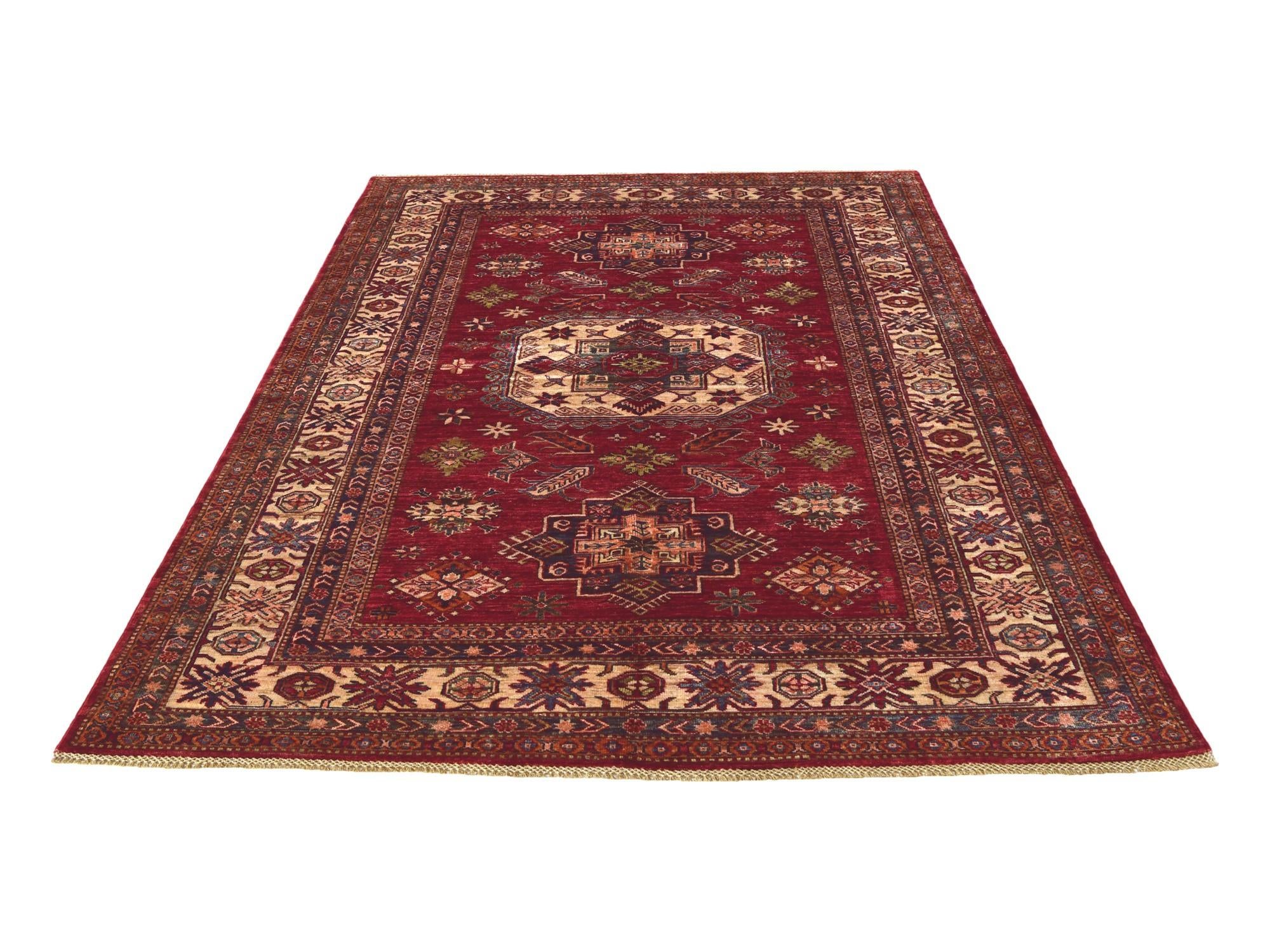 5' 8 x 8' 3 Hand Knotted Kazak Rug