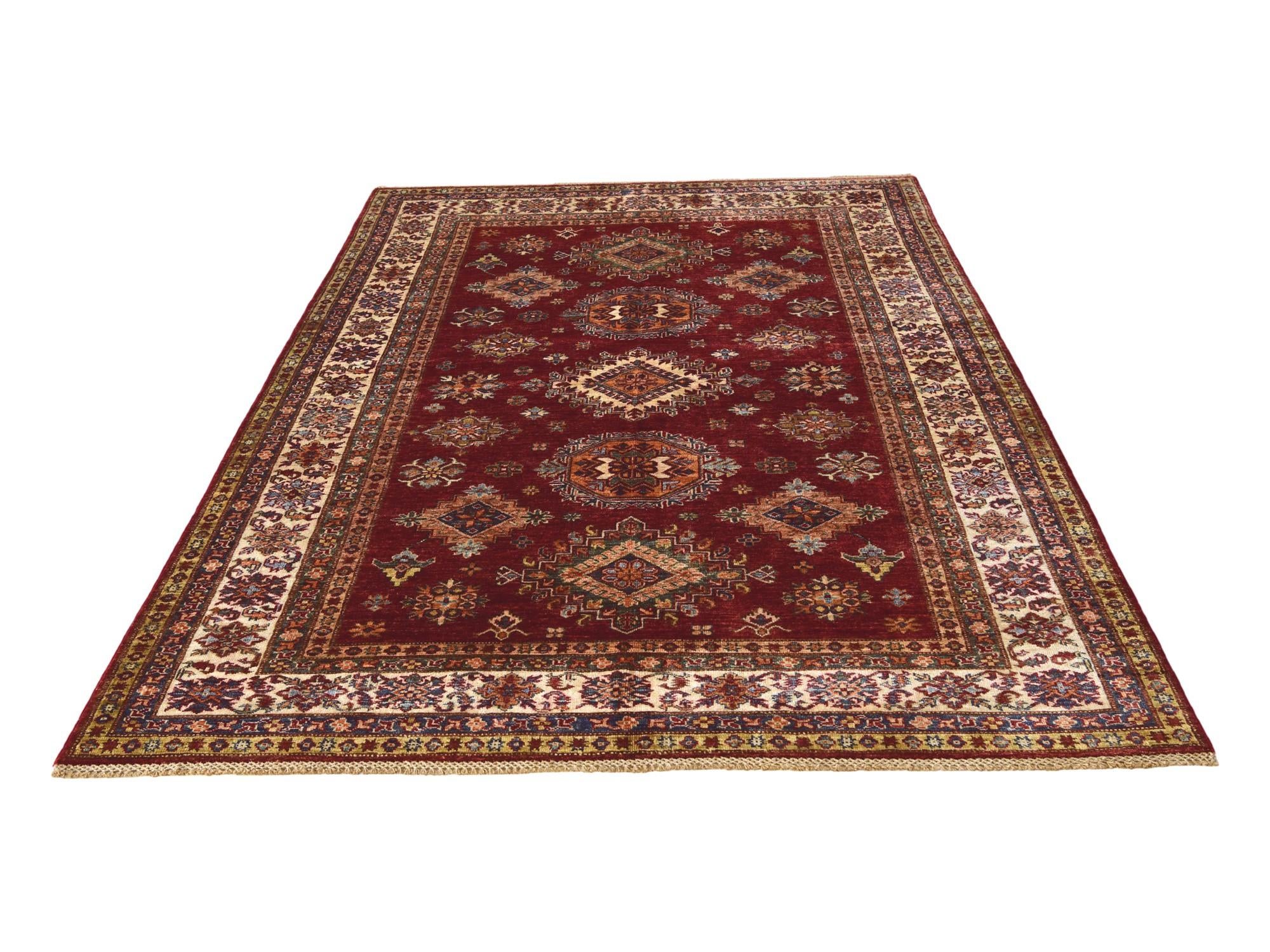 5' 8 x 8' Hand Knotted Kazak Rug
