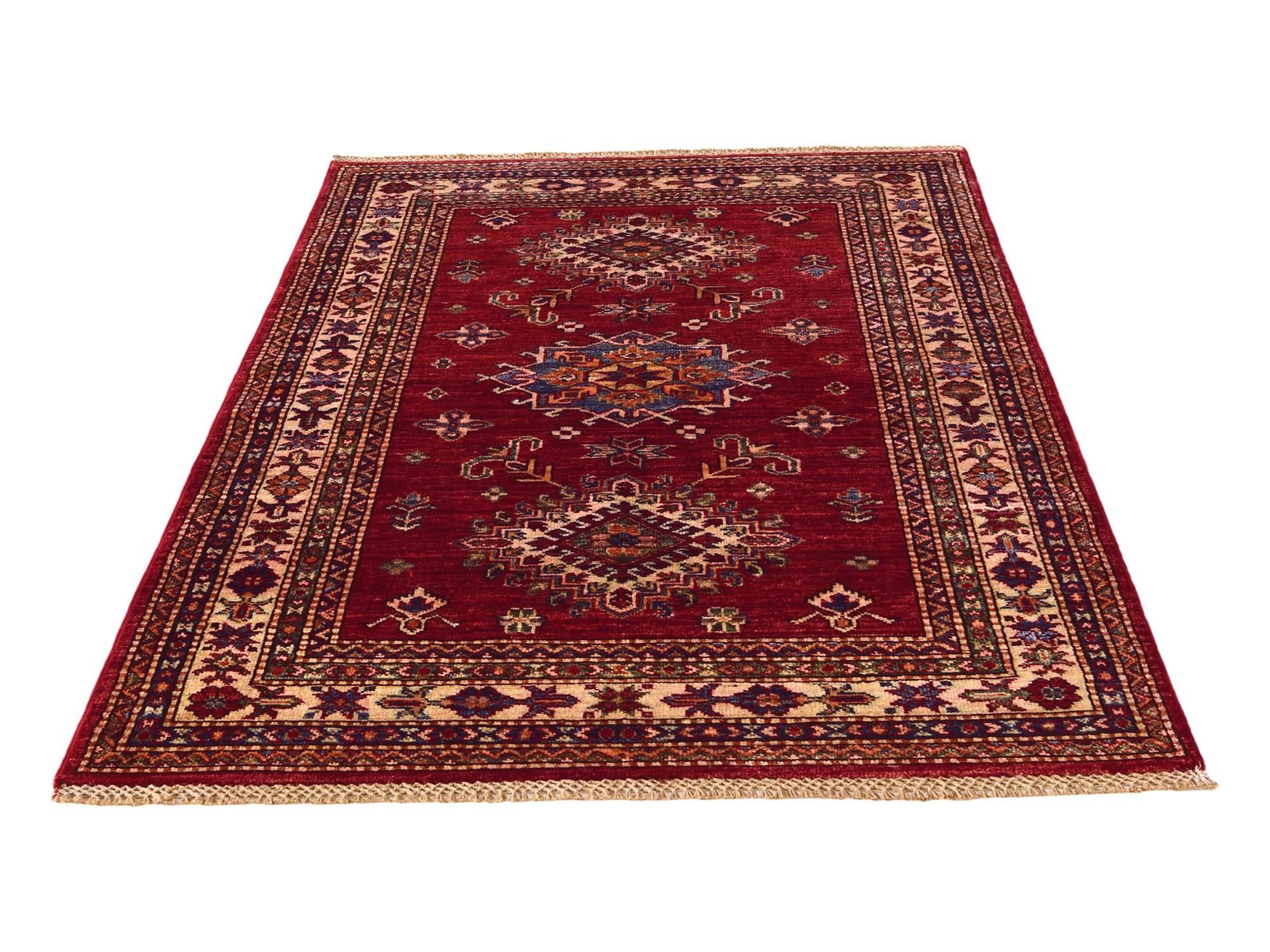 3' 4 x 4' 11 Hand Knotted Kazak Rug