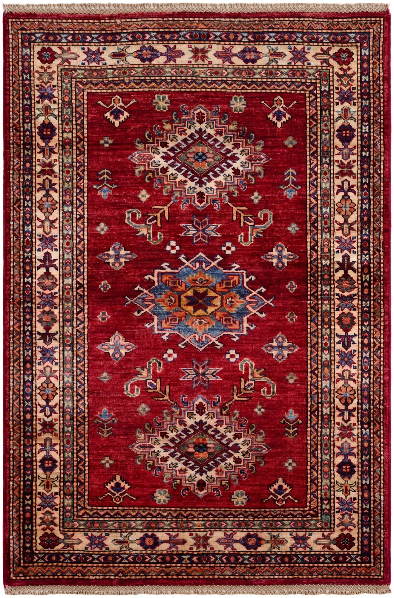 3' 4 x 4' 11 Hand Knotted Kazak Rug