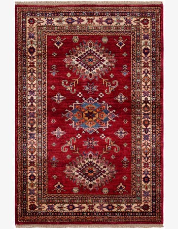 3' 4 x 4' 11 Hand Knotted Kazak Rug