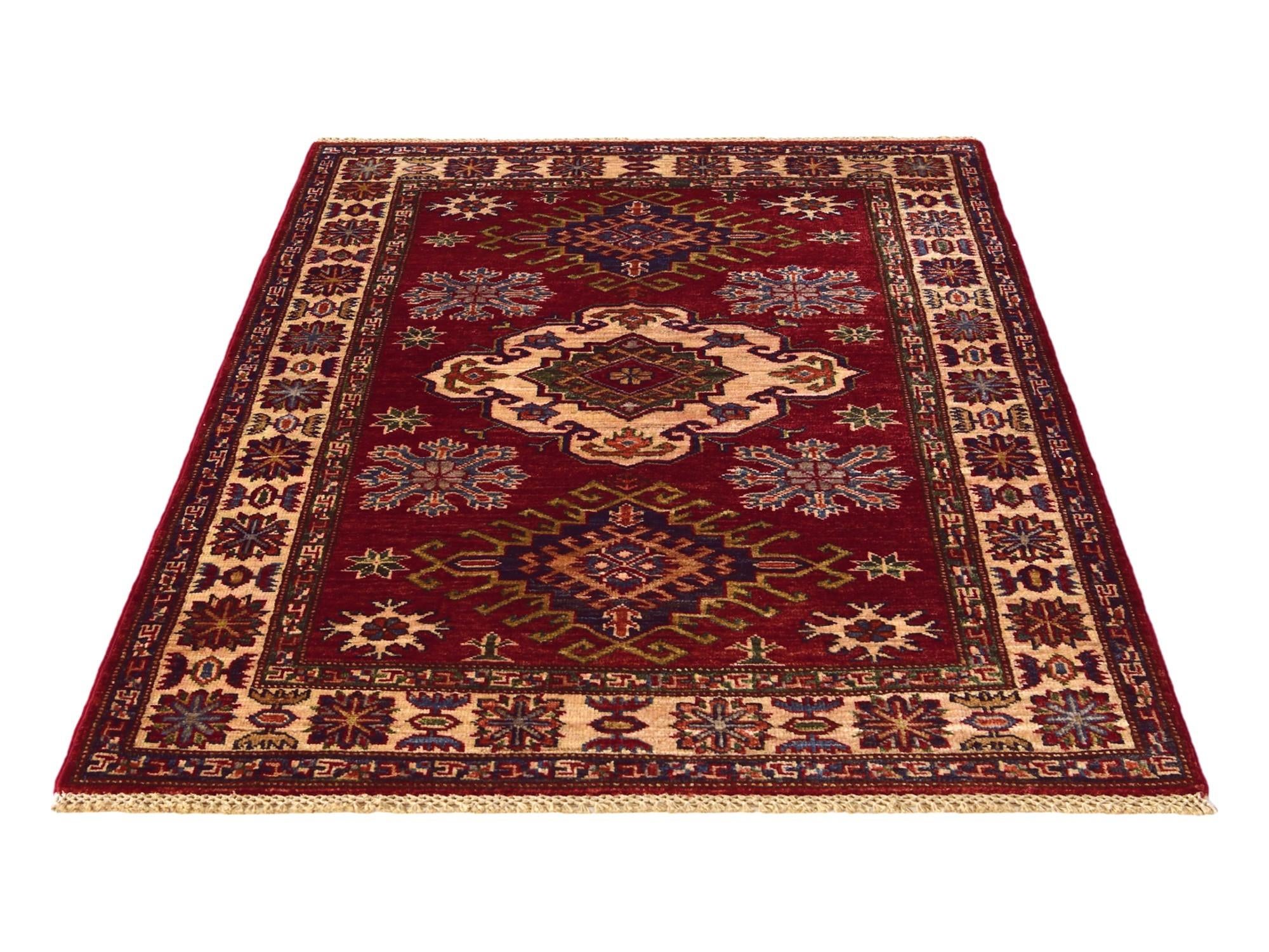 3' 4 x 4' 10 Hand Knotted Kazak Rug