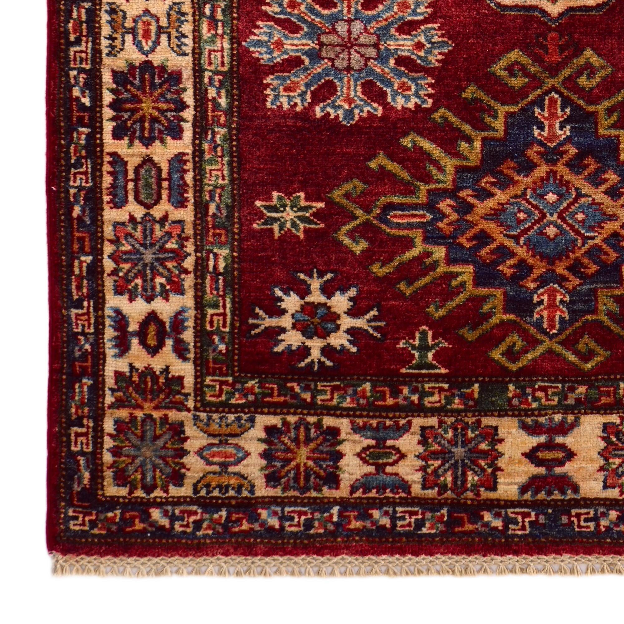 3' 4 x 4' 10 Hand Knotted Kazak Rug