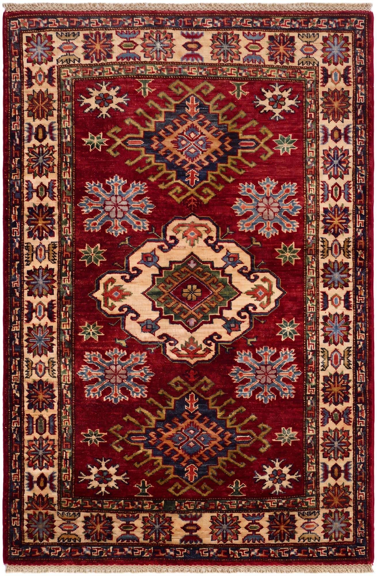 3' 4 x 4' 10 Hand Knotted Kazak Rug