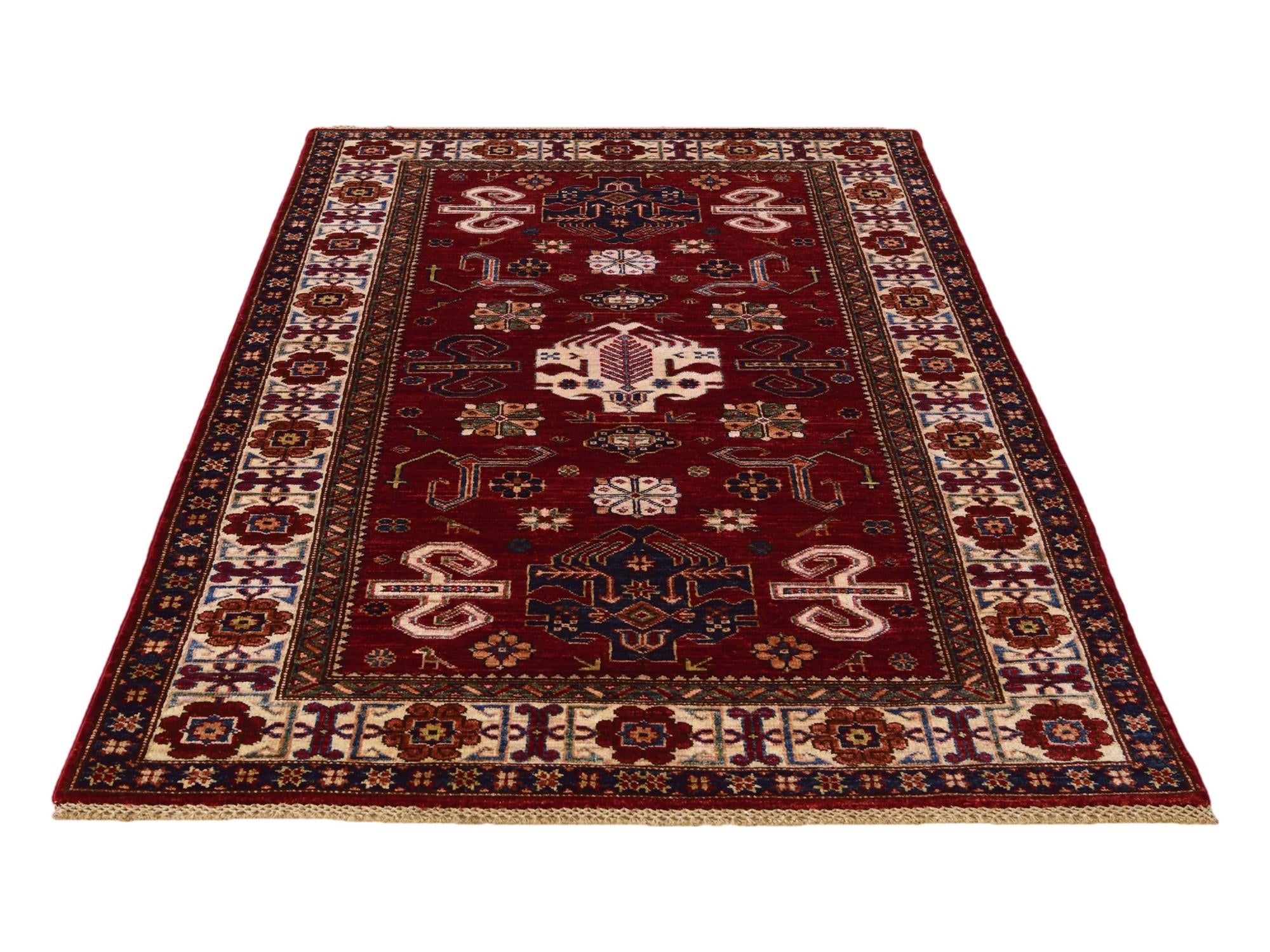 4' x 6' 7 Hand Knotted Kazak Rug