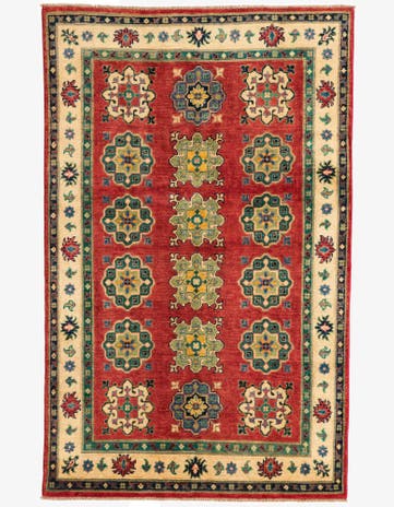4' x 6' 4 Hand Knotted Kazak Rug