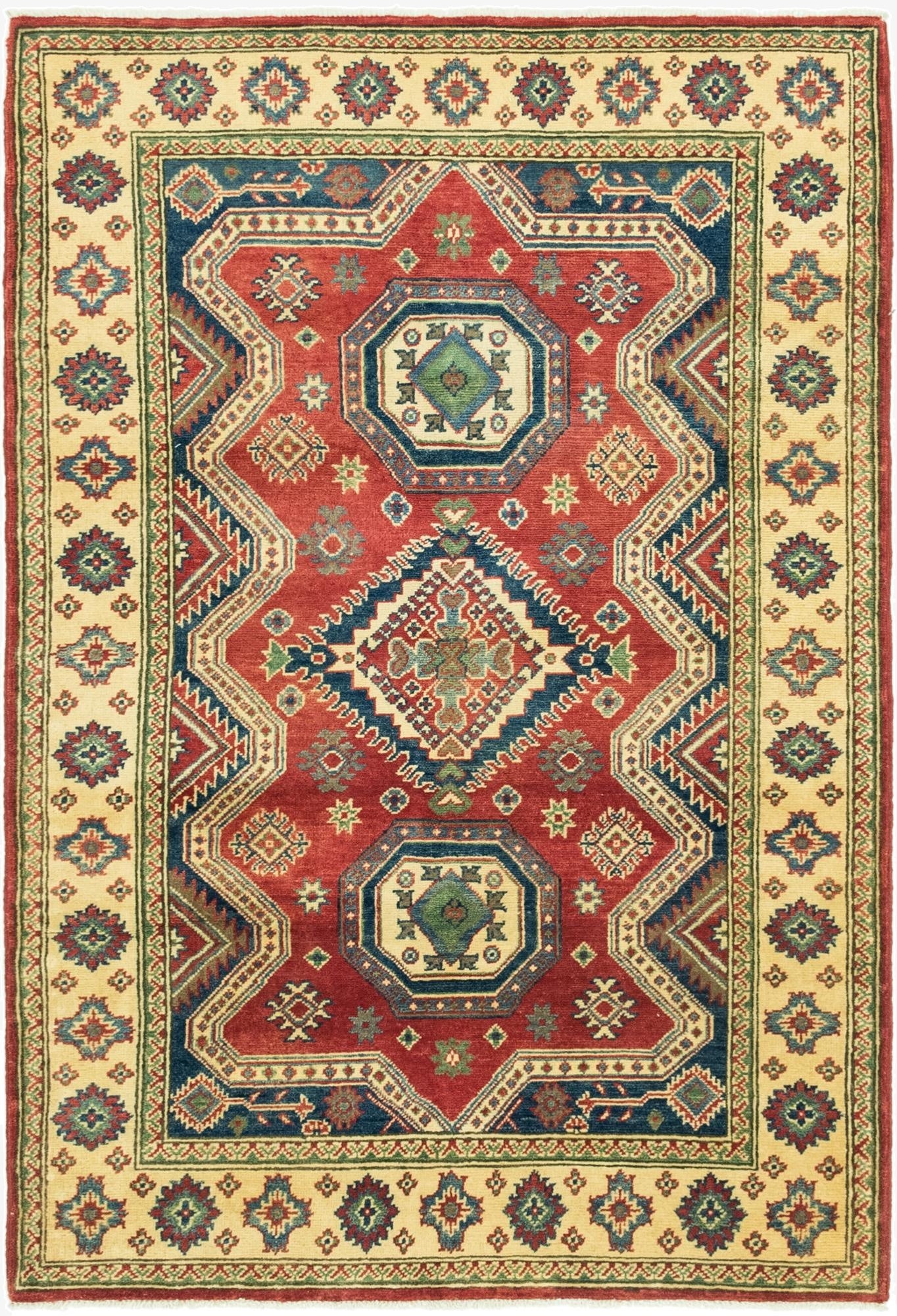 4' 2 x 6' 5  Hand Knotted Kazak Rug